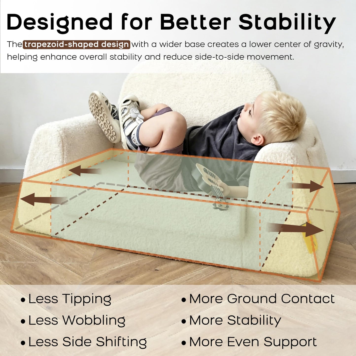 BanaSuper Wide Kids Sofa, Convertible Foam Couch for Children 3-8, Cream