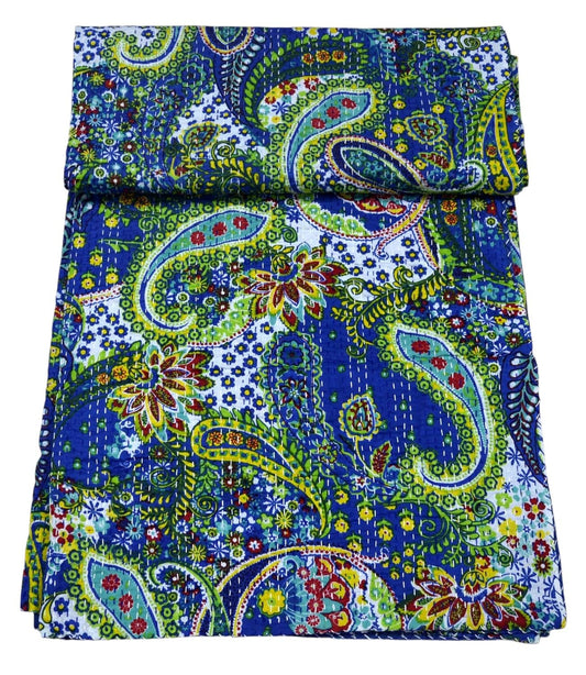 Arprani Indian Vintage Kantha Quilt Set Handmade Cotton Throw Blanket Bedspread gudari Paisley Bohemian bedspreads Boho Queen Size Quilt