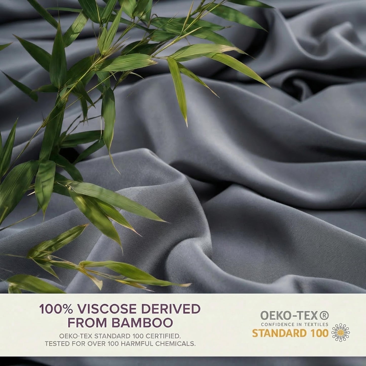 YIYEA 100% Viscose Derived from Bamboo Sheets, 600 Thread Count Cooling Bed Sheet Set for Hot Sleepers, Silky Soft, Breathable, 16" Deep Pocket, 4PC, King, Dark Gray