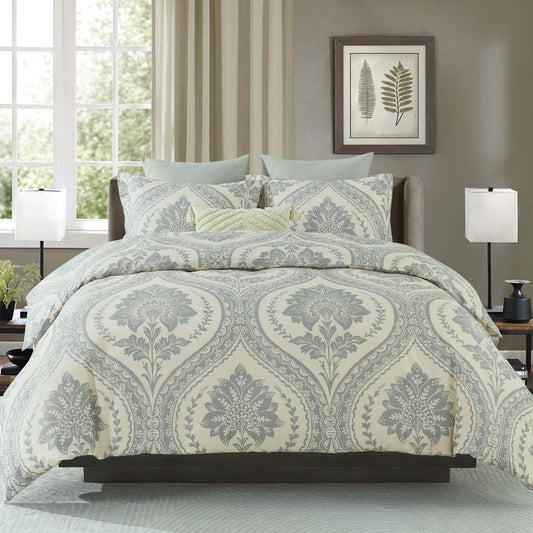 CozyDH Cotton Duvet Cover King - 100% Cotton 400 Thread Count Beige Duvet Cover Set King Size, Soft and Breathable Floral Damask Paisley King Bedding Set for All Season (King, 104"x90", NO Comforter)
