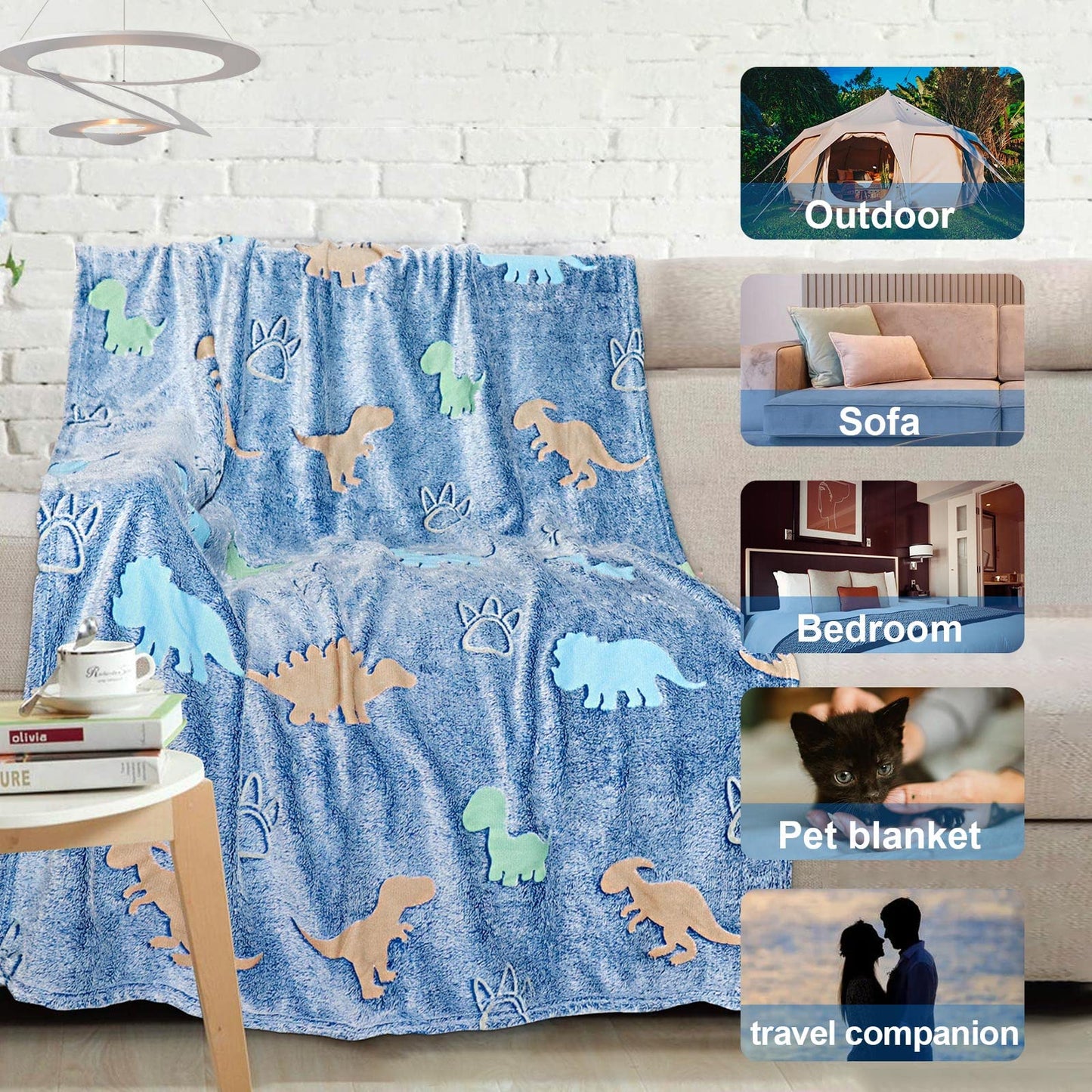 TEHALK Dinosaur Glow in The Dark Blanket for Kids, Toddler Blanket for Boys, Dinosaur Gifts for Boys/Kids, Soft Fleece Blanket Throw, Birthday Gifts 40"x60"