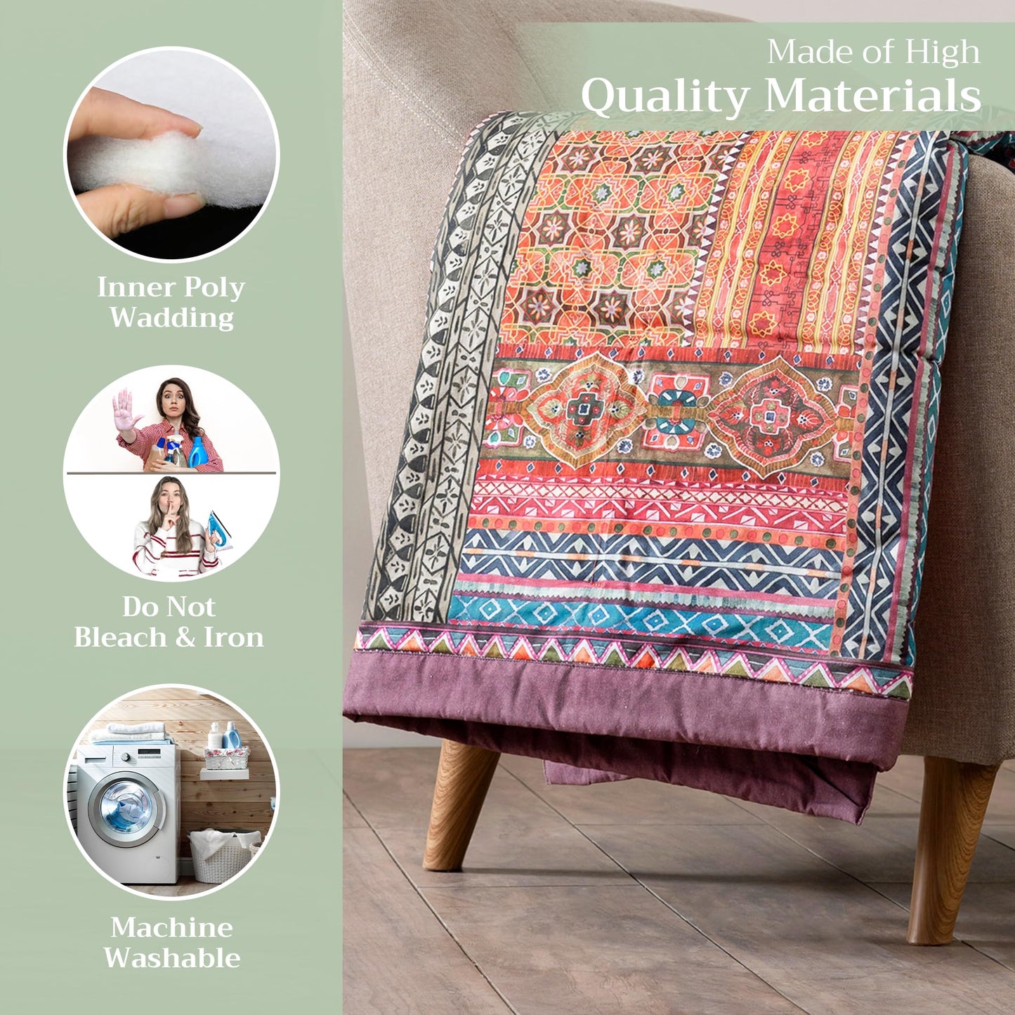 Maison d' Hermine Throw Blanket for Couch Lightweight Soft Warm Breathable Cotton Throw Blankets for Bed Girls Boys Women Men Gifts Sofa Travel Living Room Spring Summer (Ispahan, 60" X 80")