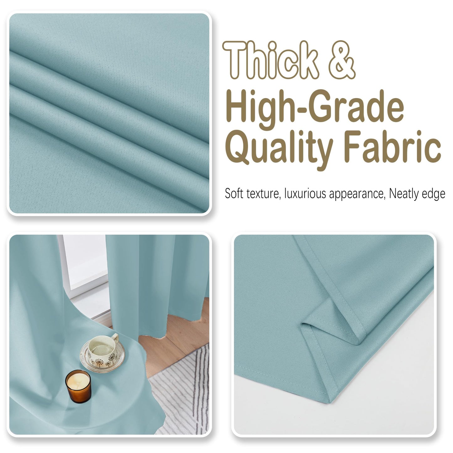 OVZME Aqua Blackout Curtains for Bedroom 63 Inch Length 2 Panels, Protect Privacy Thermal Insulated Solid Curtains for Bedroom, Dual Rod Pocket Window Treatment Blackout Drapes, 2x40Wx63L Inches