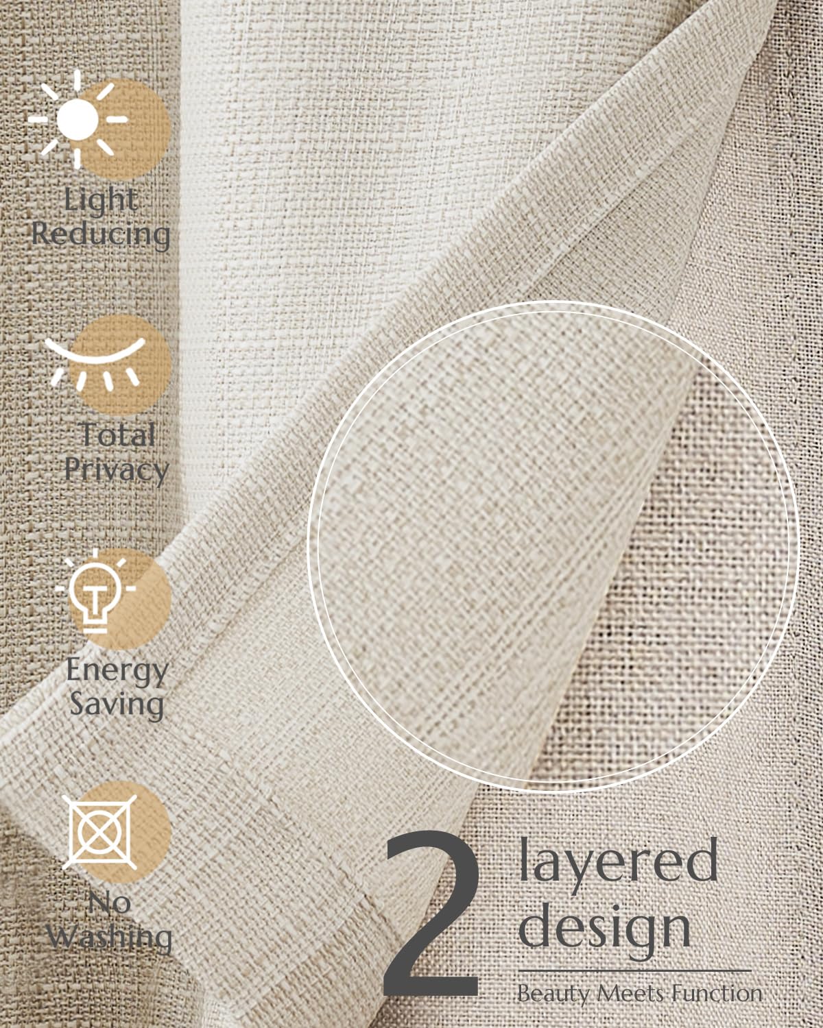 jinchan Faux Linen Valance Kitchen Curtain Light Filter Double Layer 18in