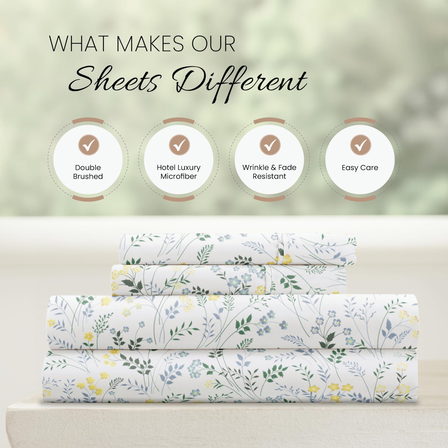Linen Market Patterned Microfiber Queen Sheet Set 4 Piece – Oeko-TEX Certified Ultra Soft & Wrinkle-Free - 16" Deep Pocket Sheets - Easy Care Queen Size - Wildflower Light Blue