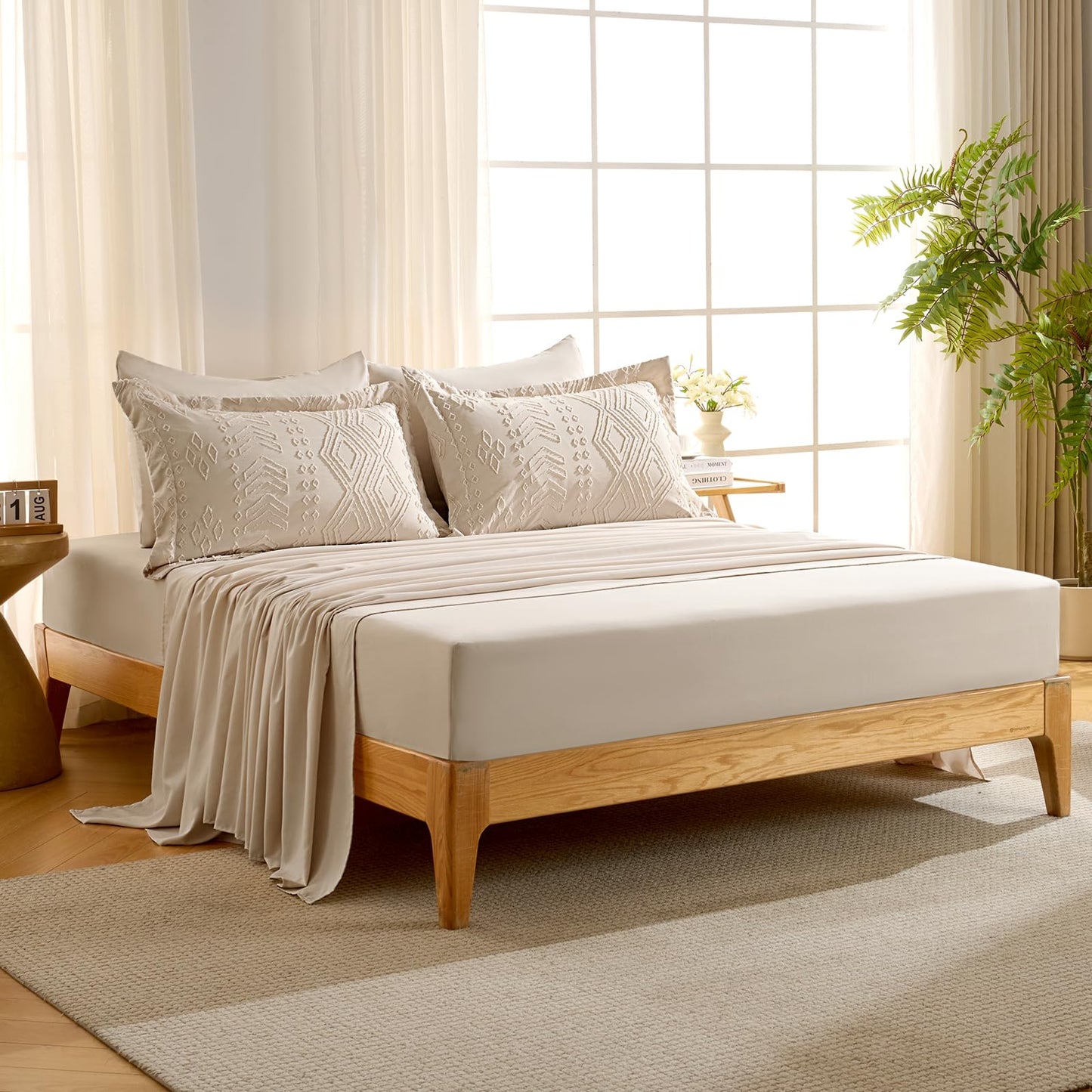 Jameswish Queen Comforter Set - Bed in a Bag Boho Summer Bed Set, 7 Pieces Soft Fluffy Lightweight Queen Comforter for All Seasons,Gifts for Woman, Farmhouse Shabby Chic Embroidered Bedding