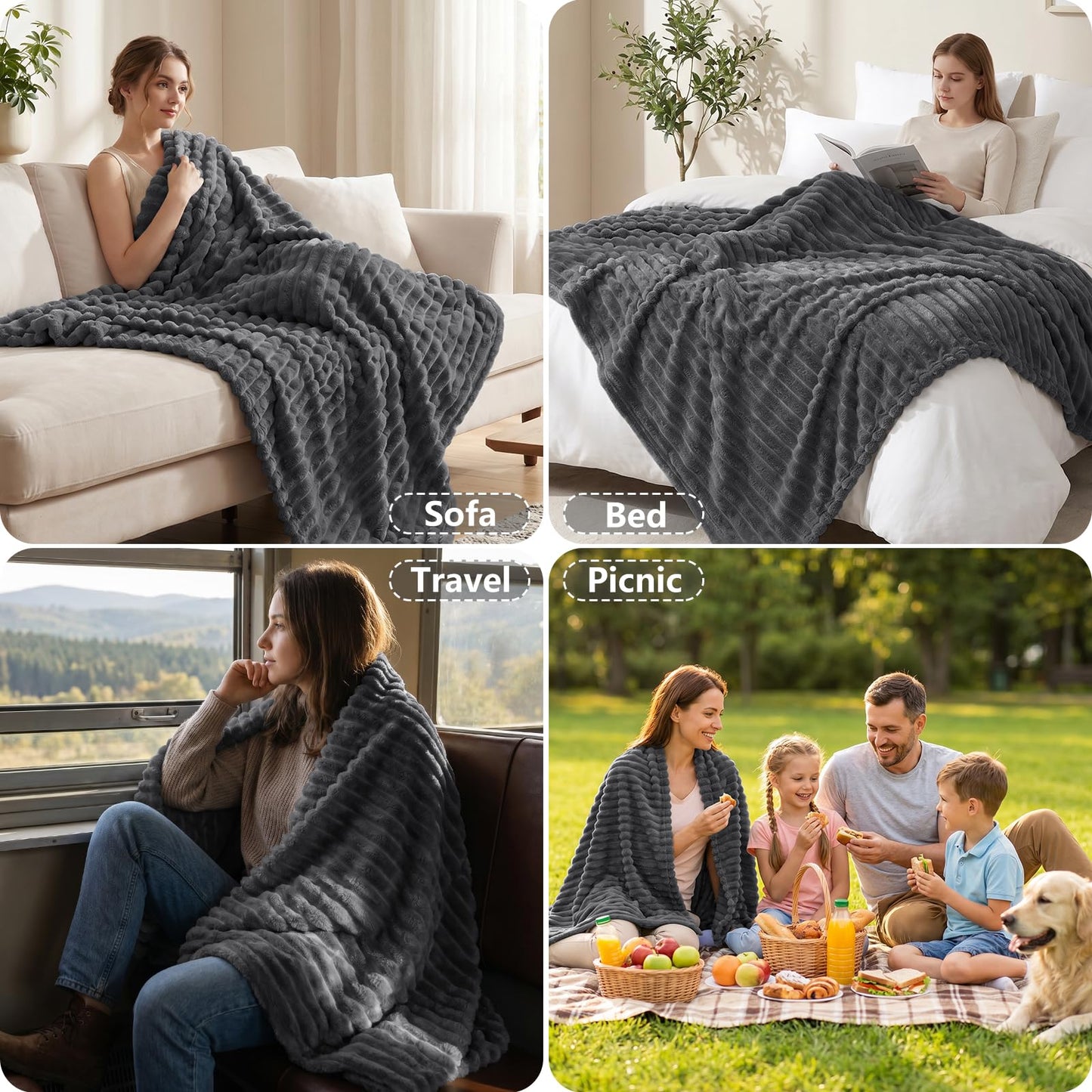 CozyLux Dark Grey Throw Blanket for Couch & Bed - 300GSM Soft Plush Fleece, 50"x60" Lightweight All Season Blanket for Travel, Aesthetic Home Decor, Graduation & Birthday Gifts for Women Men