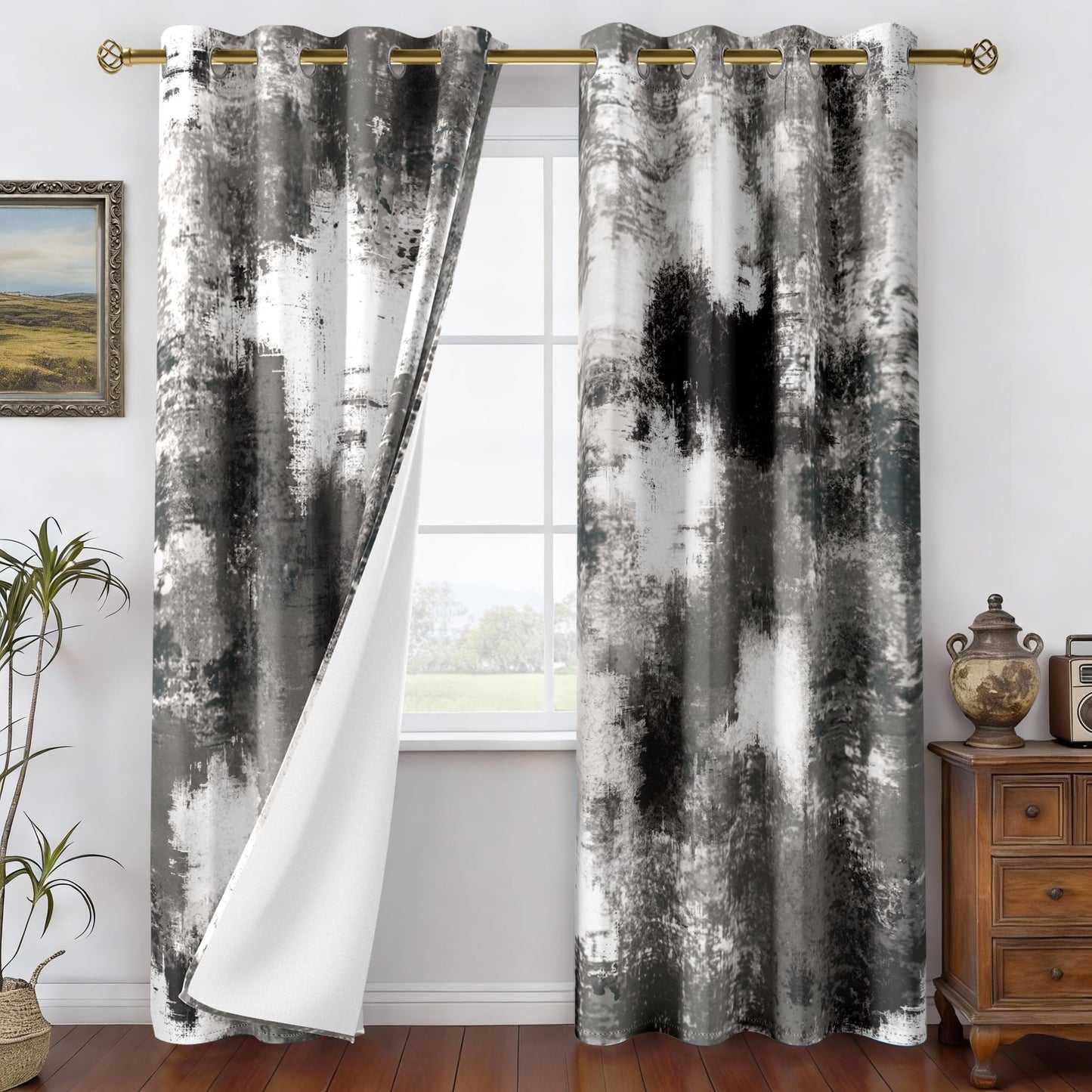 Asuexpect Abstract Curtains 2 Panels Abstract Rust Curtain Room Darkening Grommet Window Drapes Modern Decorative Window Treatments for Bedroom Living Room, 52x84 Inches, Black Grey