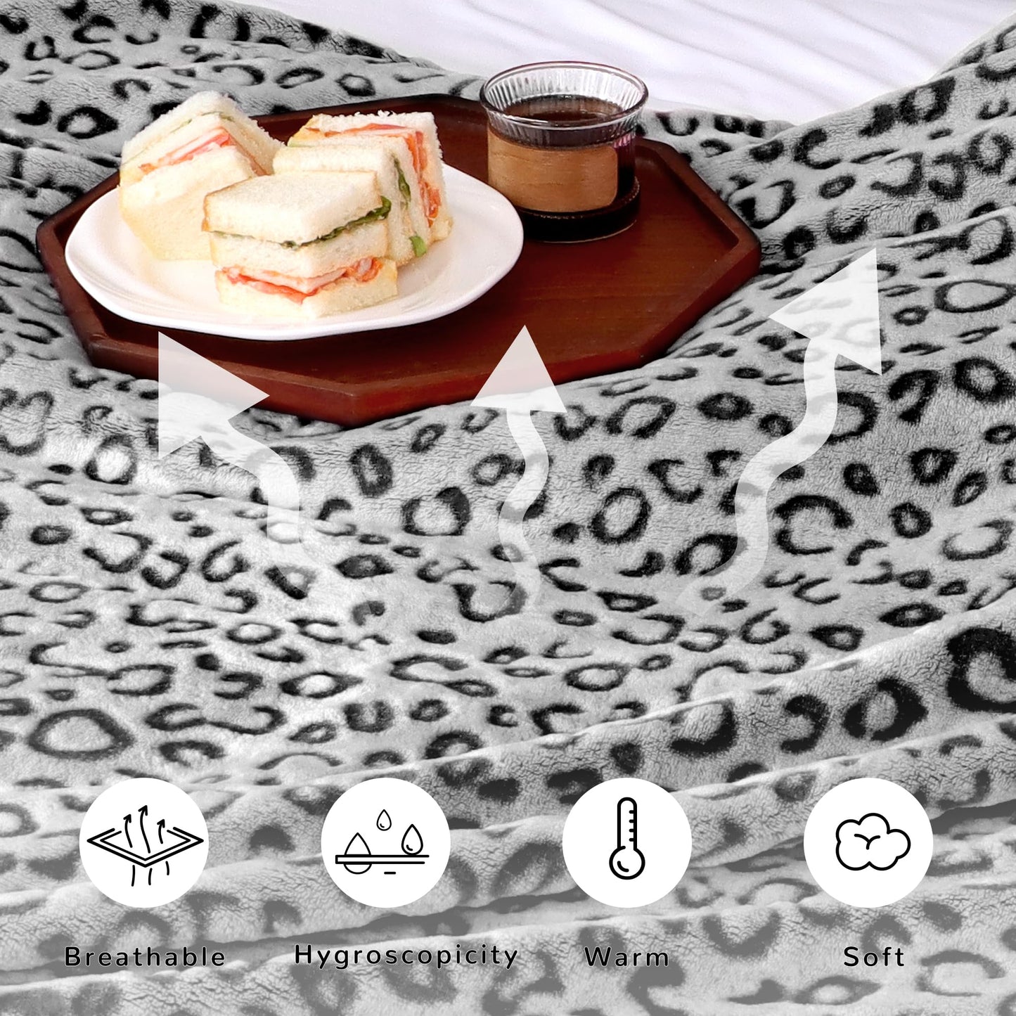 Black Throw Blanket for Couch - Soft Fleece Leopard Blanket Cozy Warm Black Fuzzy Blankets for Men Women Bed