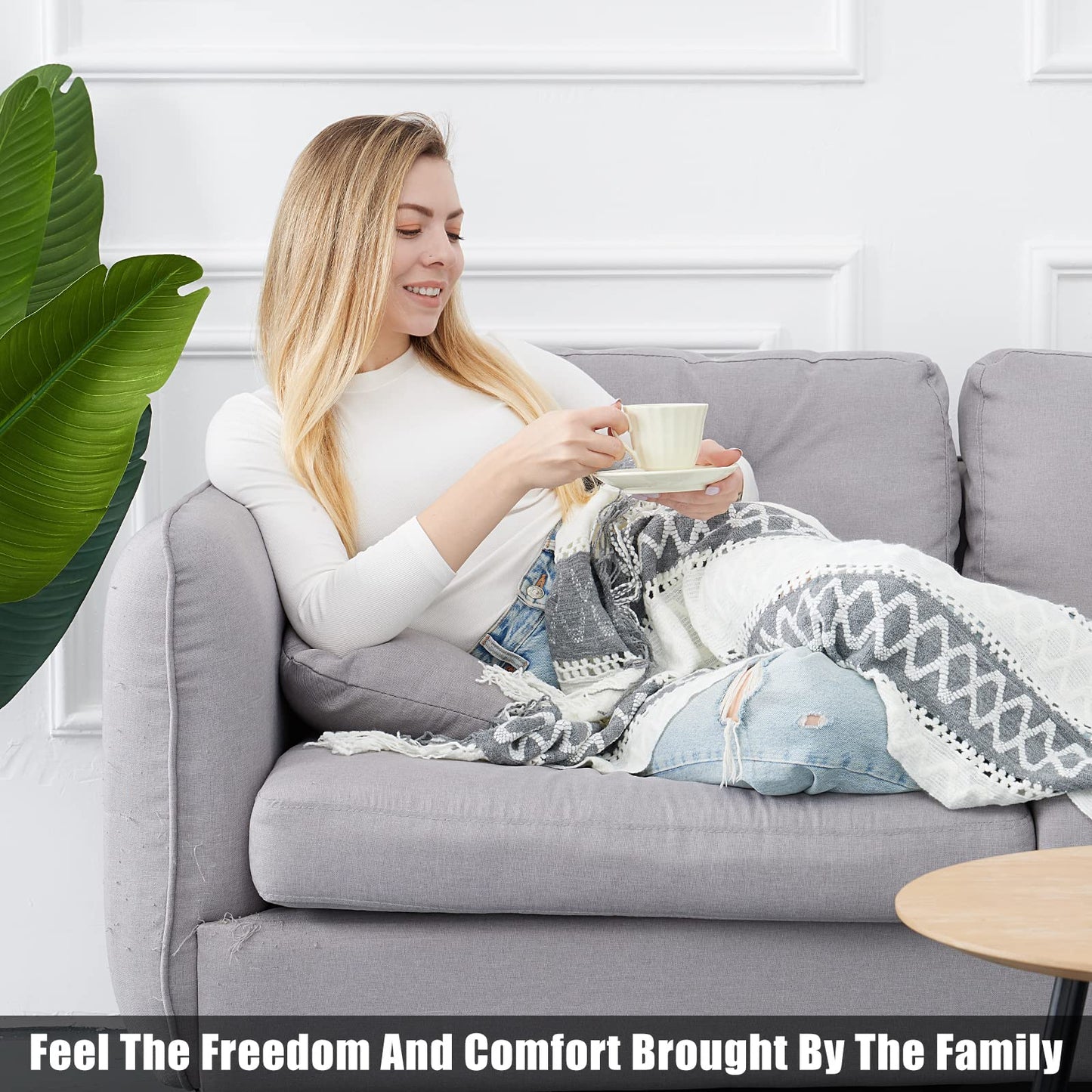 Quinnsus Knit Soft Lightweight Decorative Bed Throw Blankets, Jacquard Textured Boho Summer Throw Blanket with Tassels for Bed, Sofa and Living Room (Grey, 50 x 60 inches)