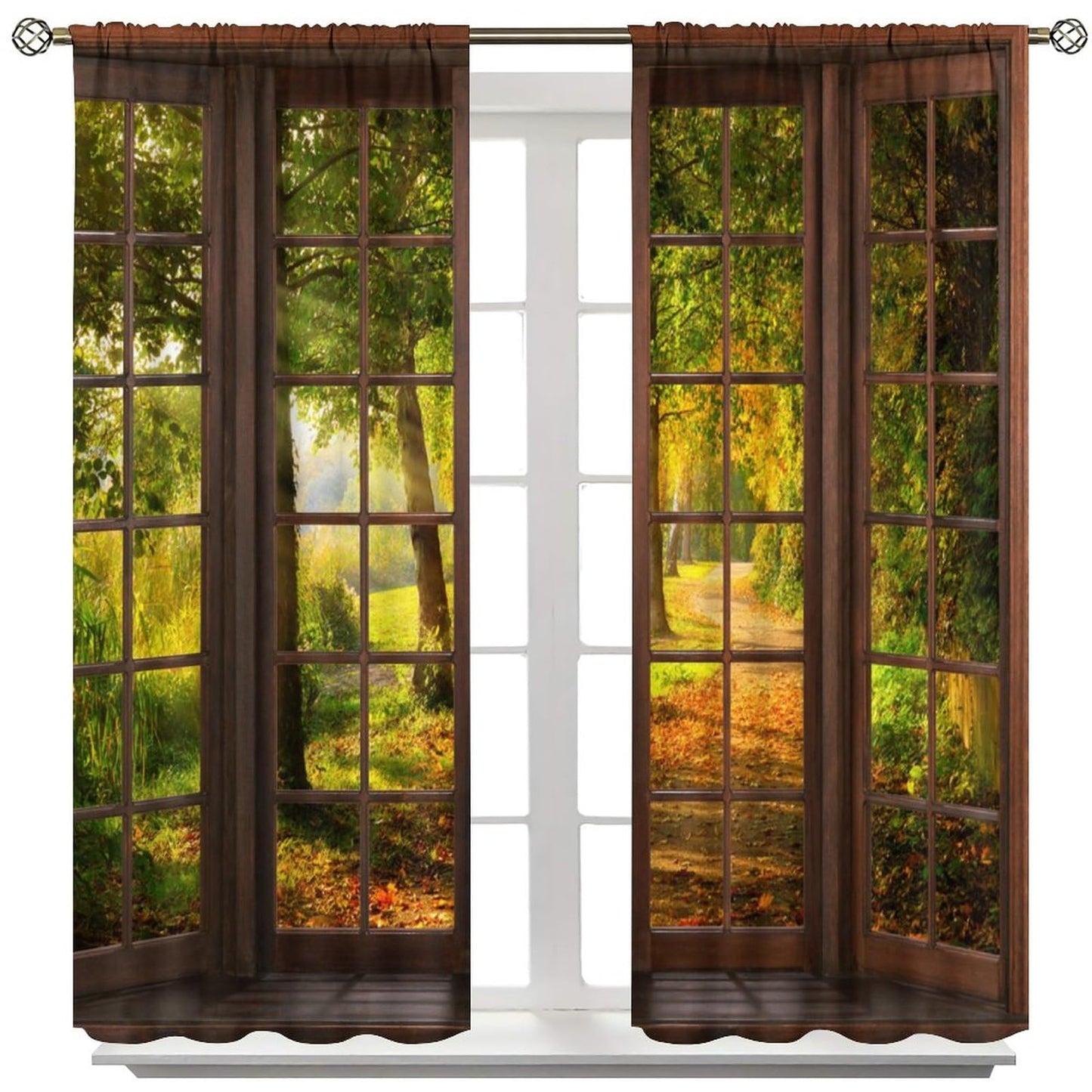 Forest Scenery Decor Curtains，Sunshine Woodland Tree Path Nature Landscape Print Drapes Decor Bedroom Apartment Living Room Darkening Window Treatments Set 2 Panels,42x45 Inches