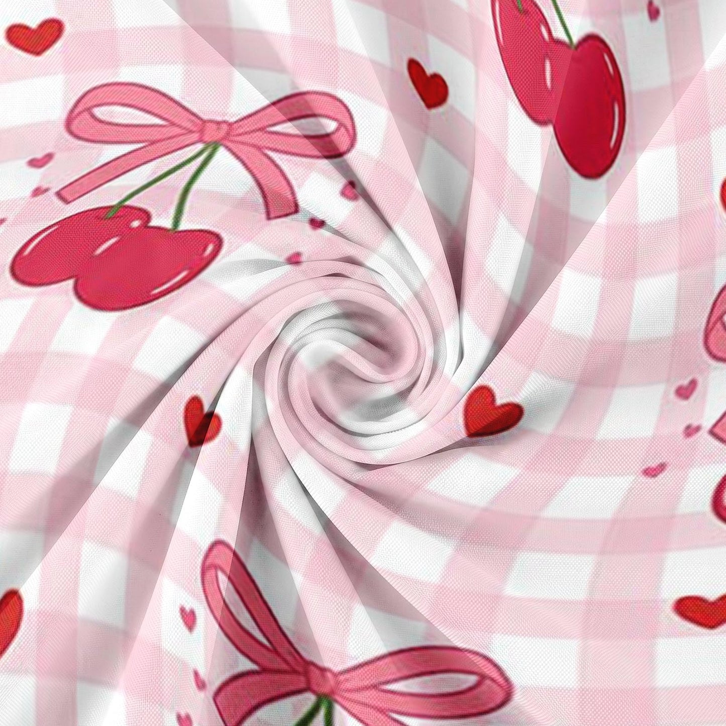 Cosovia Bow Shower Curtain with Scalloped, Pink Cherry Checkered Washable Waterproof Shower Curtains for Bathroom Decor with 12 Hooks, 72x72 Inch