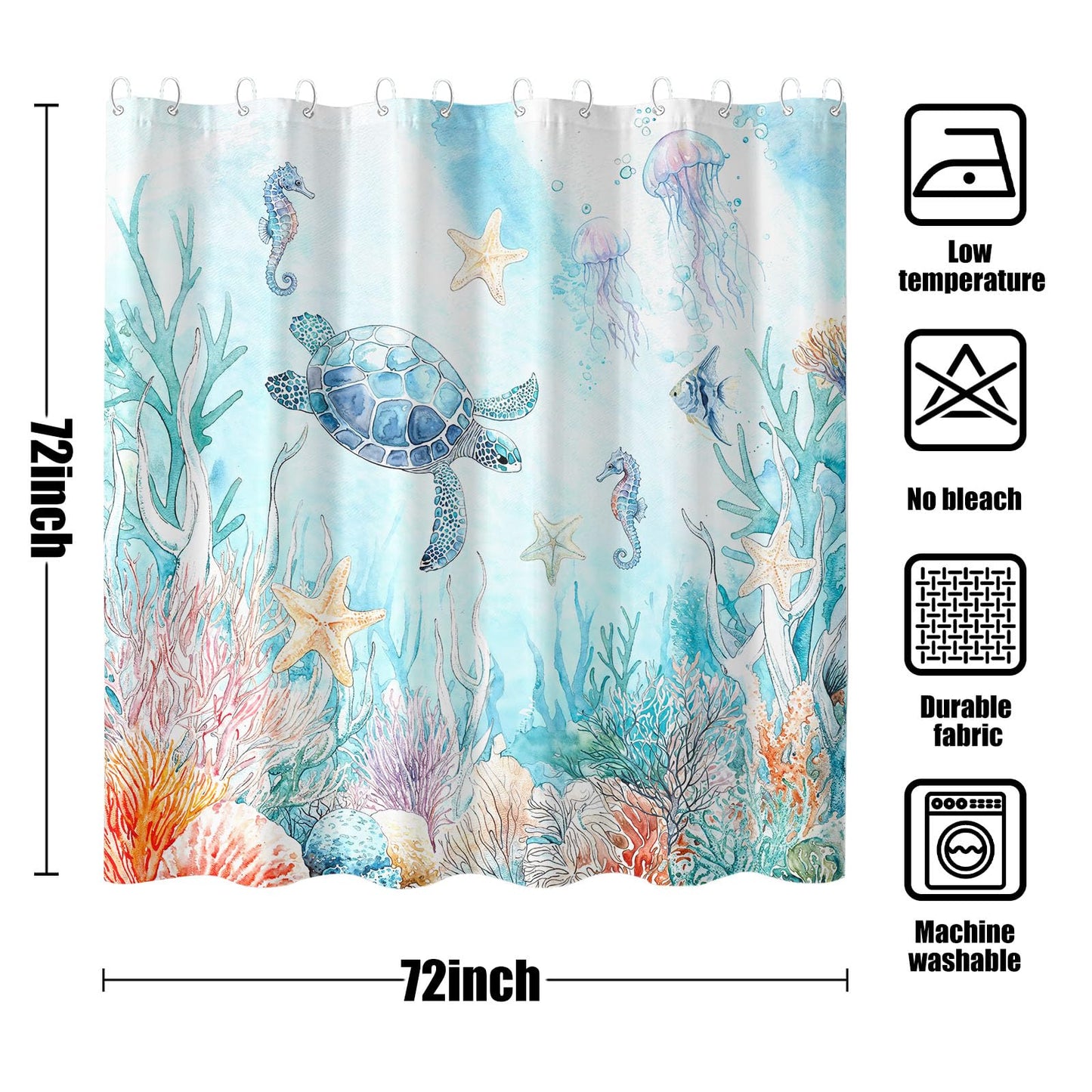 Sea Turtle Shower Curtain Sets Blue Turtles Coastal Shower Curtains for Bathroom Jellyfish Shell Coral Octopus Beach Ocean Style Aesthetics Decor Waterproof Fabric 72 x 72 inch with Hooks (Blue 9)