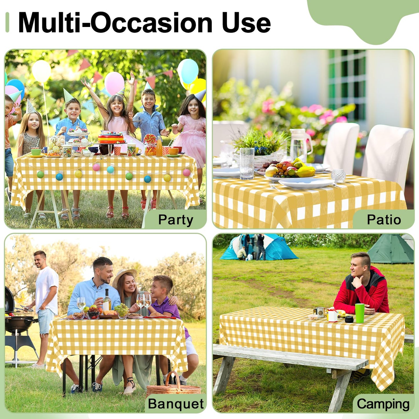 misaya 3 Packs Buffalo Disposable Table Cloth, 54 x 108 Inch Waterproof Plastic Tablecloth, Rectangle Gold and White Checkered Table Covers for Picnic, Birthday, Party, Back to School