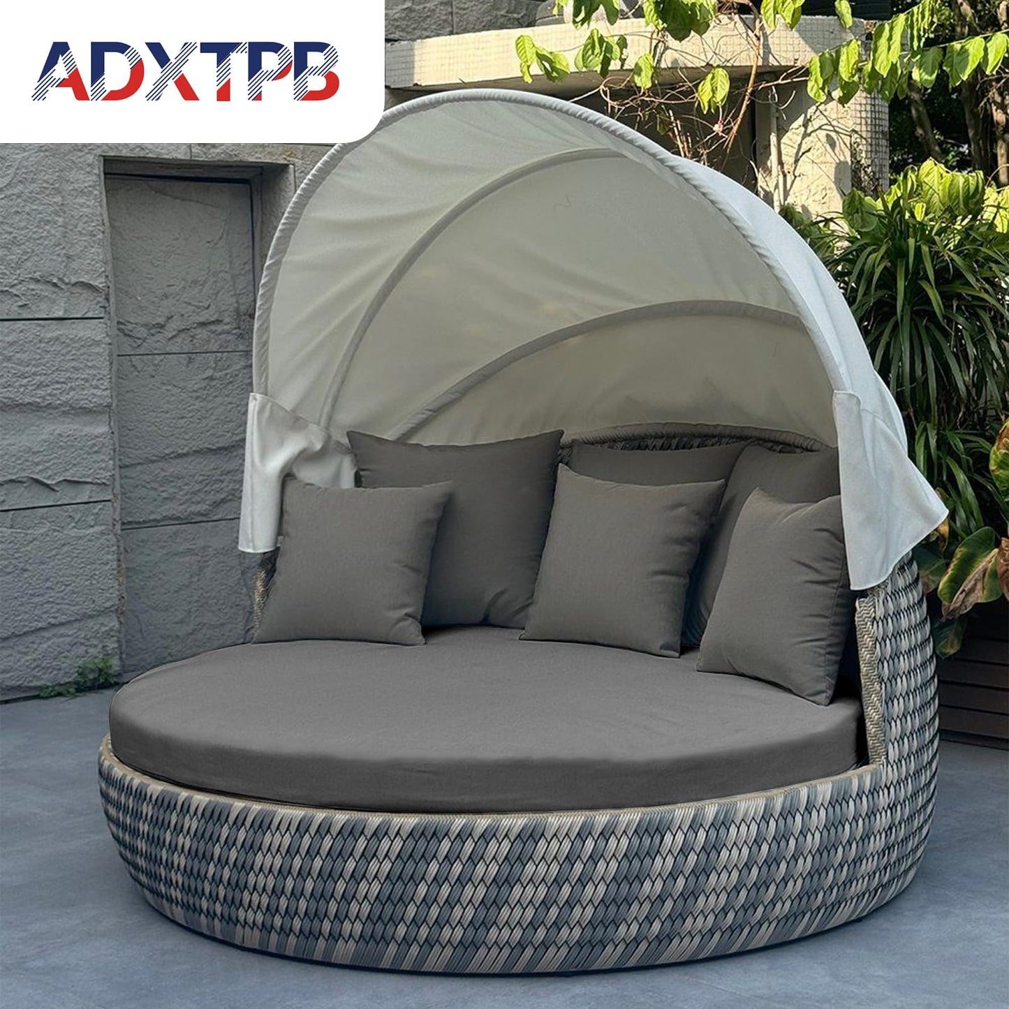 ADXTPB Outdoor Round Daybed Cushion Cover Waterproof,Patio Circle Day Bed Mattress Covers with Elastic Band,Sunbed Sun Island Cushions Replacement Slipcover,Cover ONLY(Dark Grey, 66 * 6in)