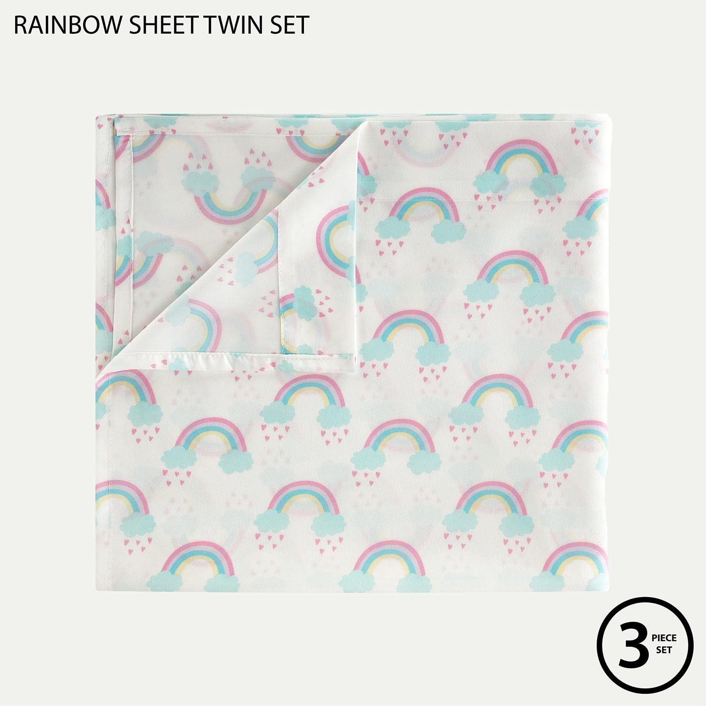 Heritage Kids 3 Piece Twin Sheet Set – Rainbow Print – Includes Flat Sheet, Fitted Sheet & Pillowcase – Soft Microfiber Bedding for Girls – Fits Standard Twin Bed