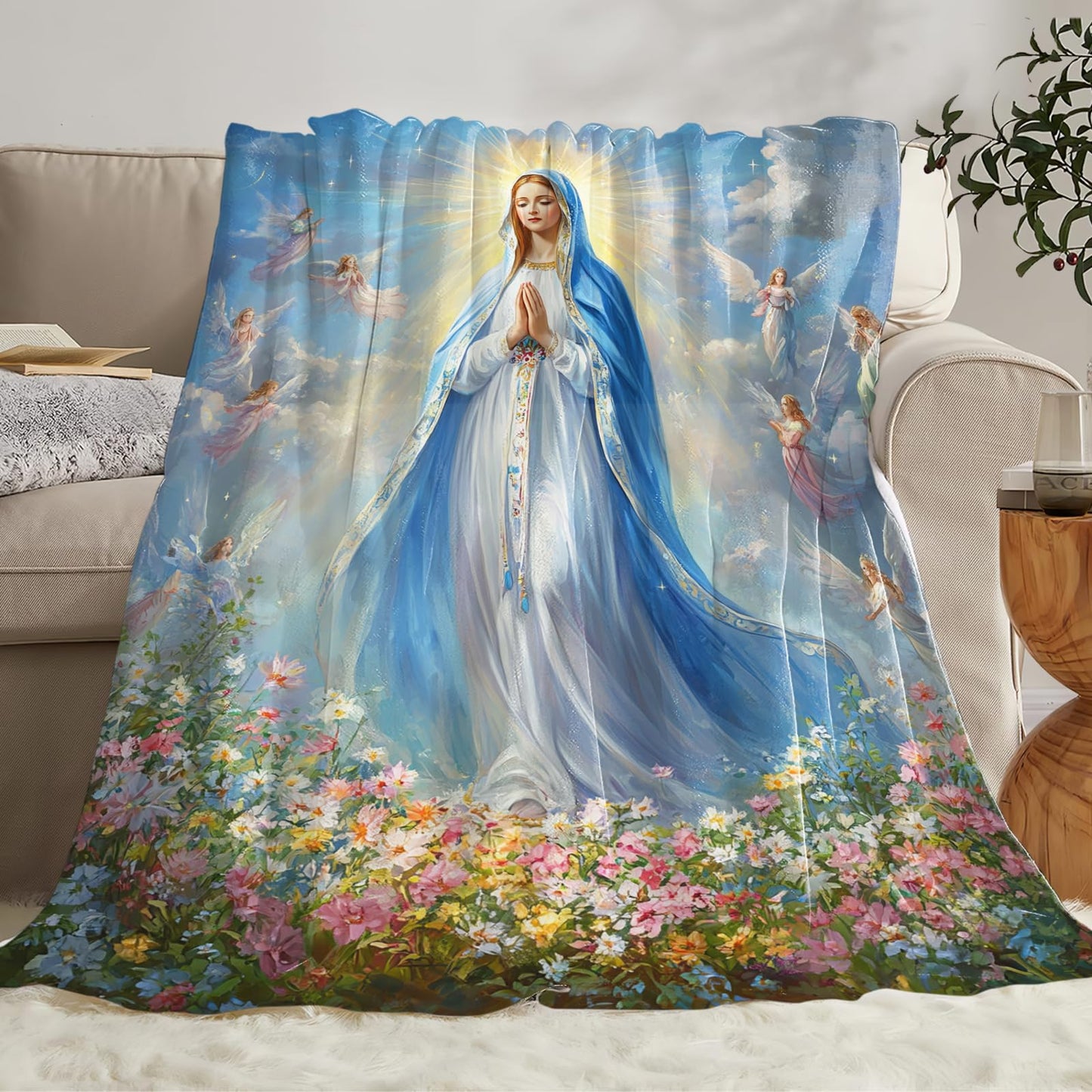 Virgin Mary Virgen de Guadalupe Blanket, Our Lady of Guadalupe Throw Blanket, Cozy Flannel Soft Blankets Gift for Girls Couch Sofa Bed 50" x 40"