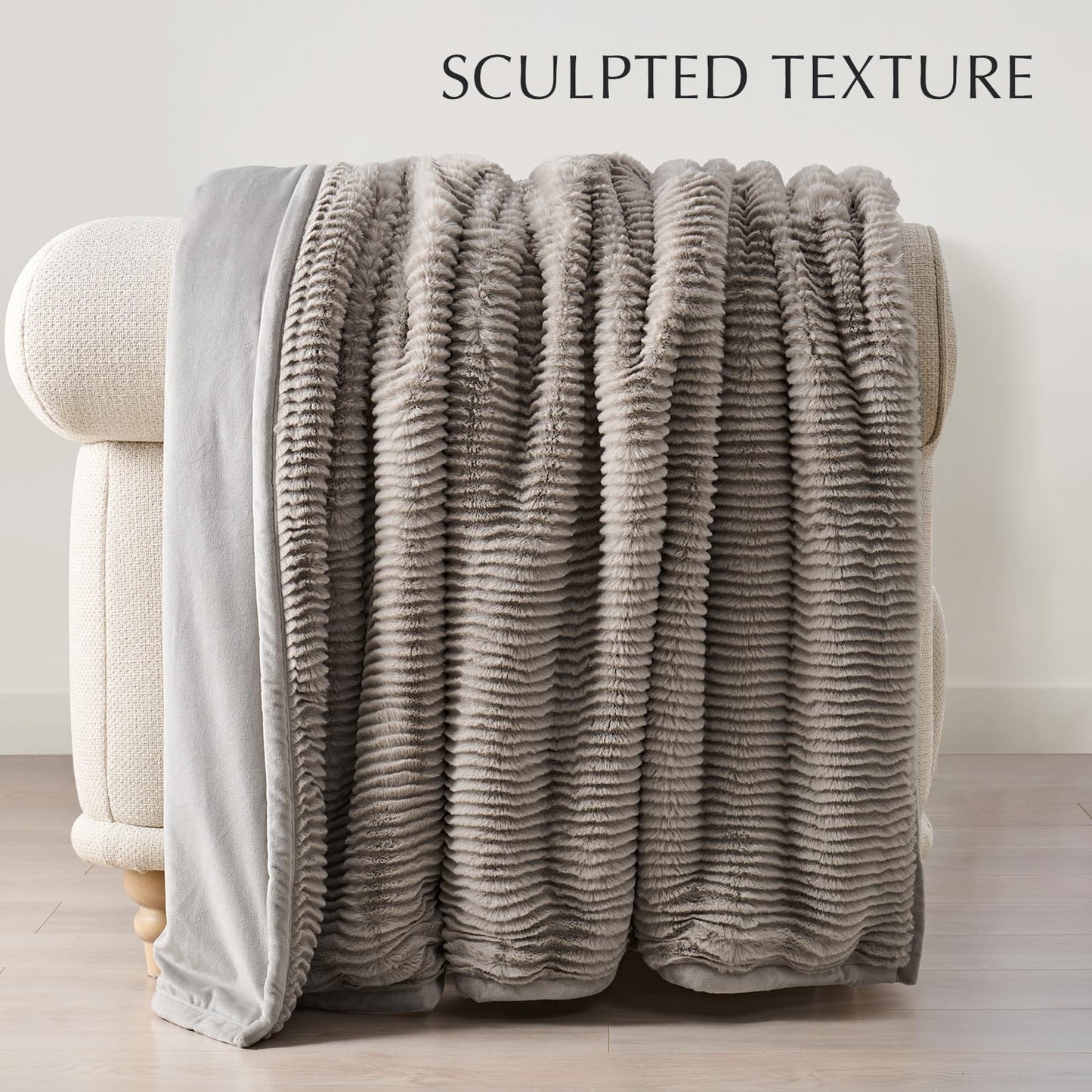 EVERGRACEHOME Ultra Soft Faux Fur Throw Blanket for Couch, Luxury Sculpted Texture Faux Rabbit Fur Blanket for Bed, Fluffy Thick Plush Warm Fuzzy Throw, 920GSM (Taupe, 50''x60'')