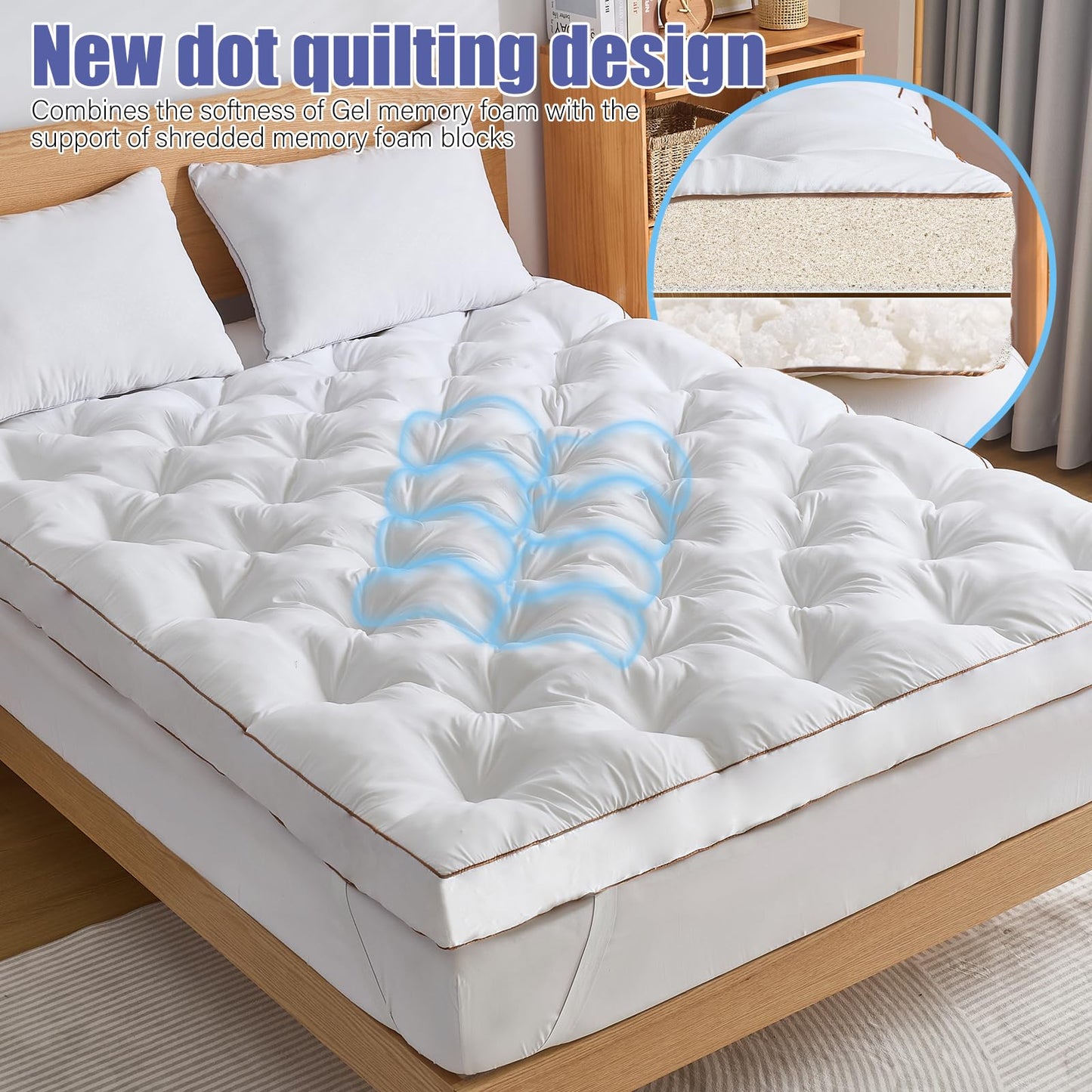WhatsBedding 4 Inch Memory Foam Mattress Topper King Size for Pressure Relief, Extra Soft and Breathable Pillow Top Mattress Topper, Fluffy Shredded Memory Foam Filled，80 * 78 * 4in