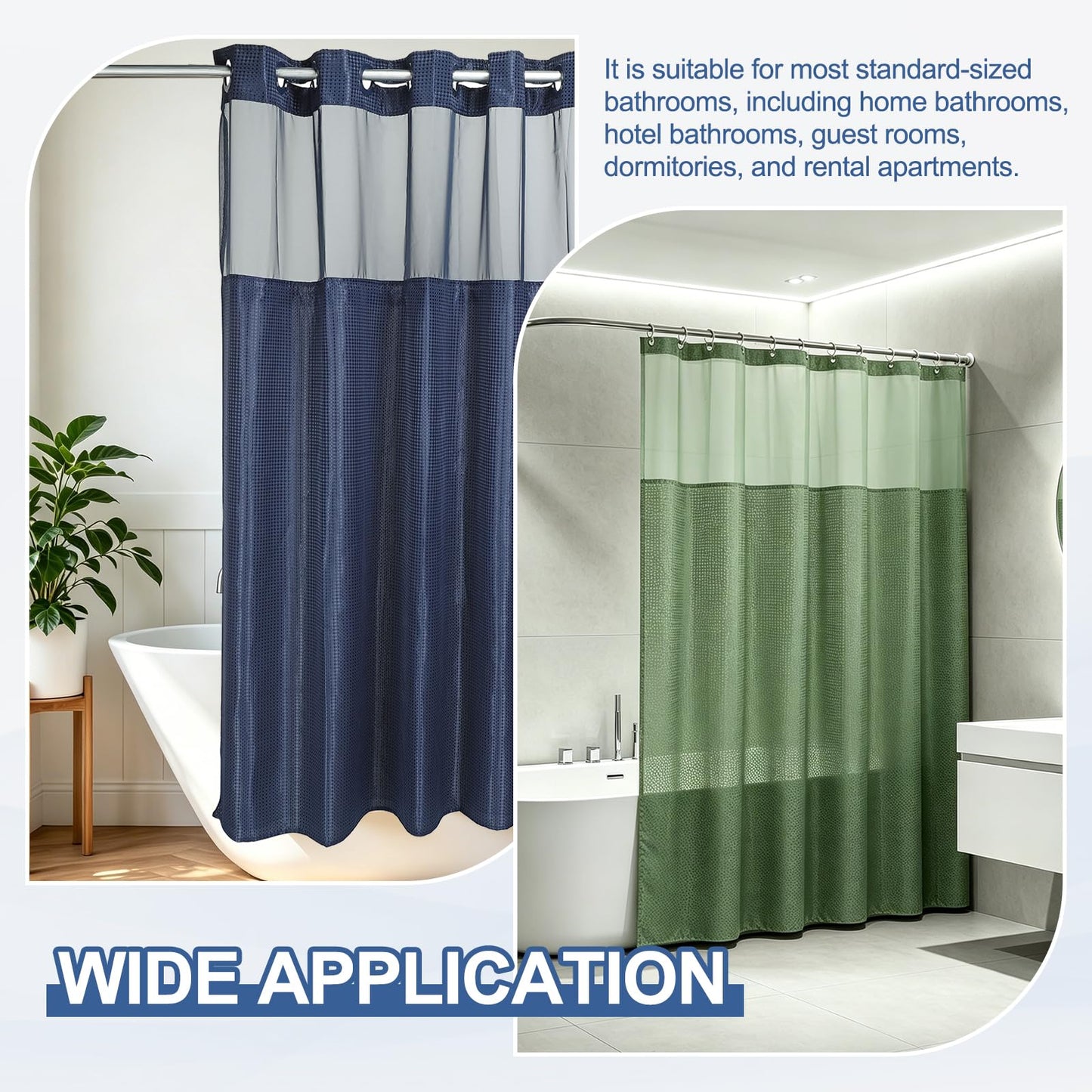 DTGN No Hook Shower Curtain, 71Wx72L Polyester Snap-in Removable Liner Set, Waterproof Washable Waffle Weave Textured Shower Curtains for Home Bathroom Hotel, Dark Gray