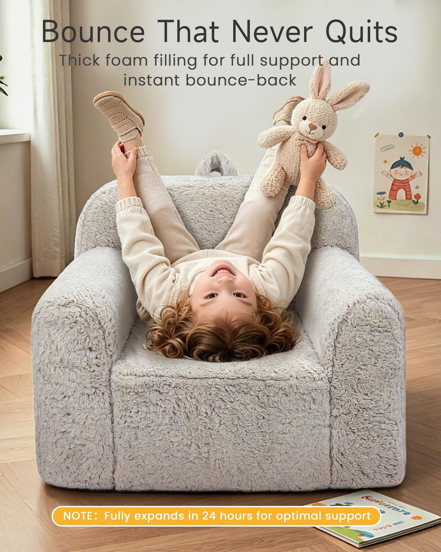 Pterying Kids Chair with Washable Soft Sherpa Cover