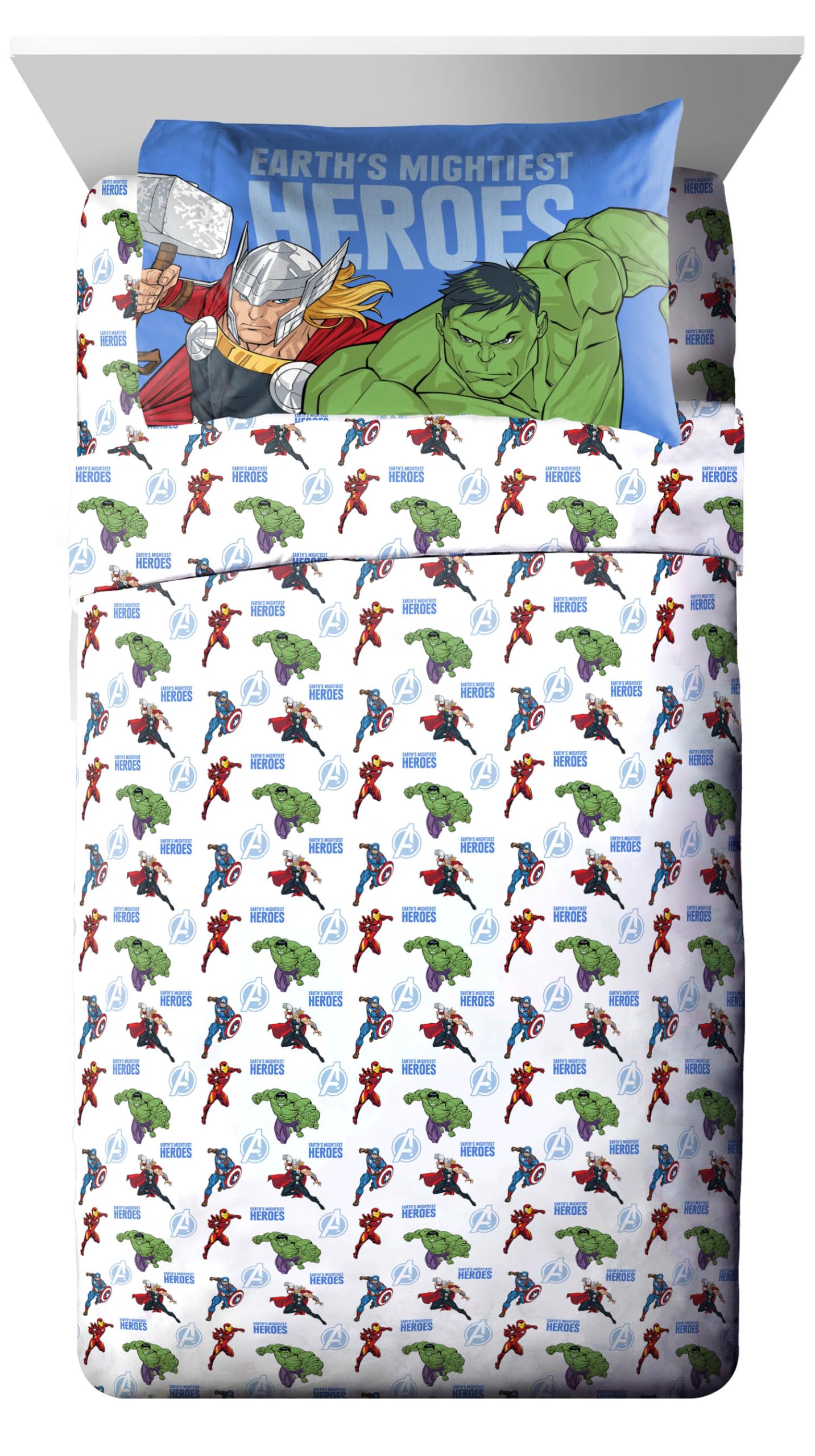 Jay Franco Kids Bed Set, Blue, Avengers, 5 Piece Twin