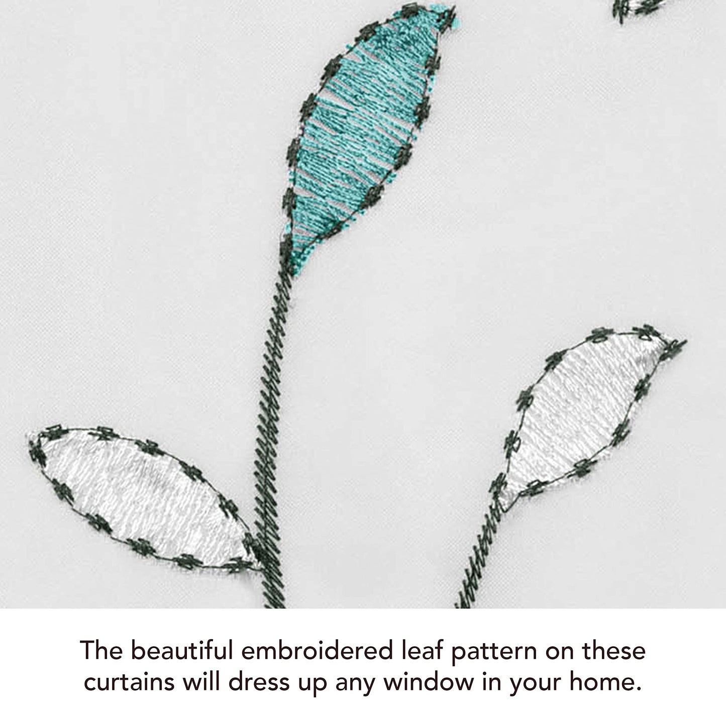 Creative Home Ideas Wavy Leaves, Embroidered Window Curtain with Grommets, Extra Wide Single Panel, 100% Polyester, Light Filtering, Sheer, Modern Drapes, 54" x 84", Turquoise