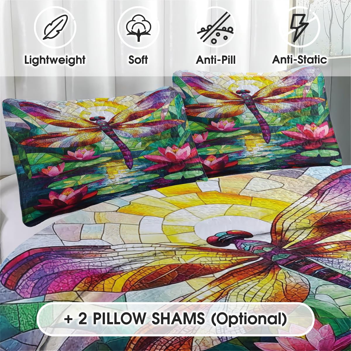 LUSHIS Patchwork Quilt Set, Patchwork Throw Bedspread Bed Sets - Animals Coverlet Sets All Season Soft Microfiber Lightweight Bedding Set (Dragonfly #1)