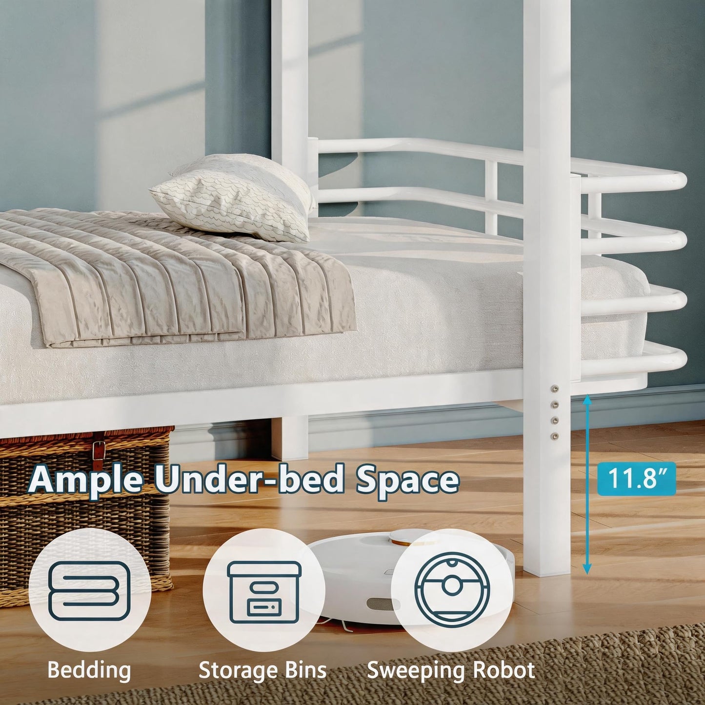 Einhomn Curved Metal Bunk Bed Twin Over Twin, Heavy Duty Bunkbeds with Safety Guardrails, Ladder with Built-in Handrails & Wide Steps, Space-Saving Design for Kids, Teens & Adults