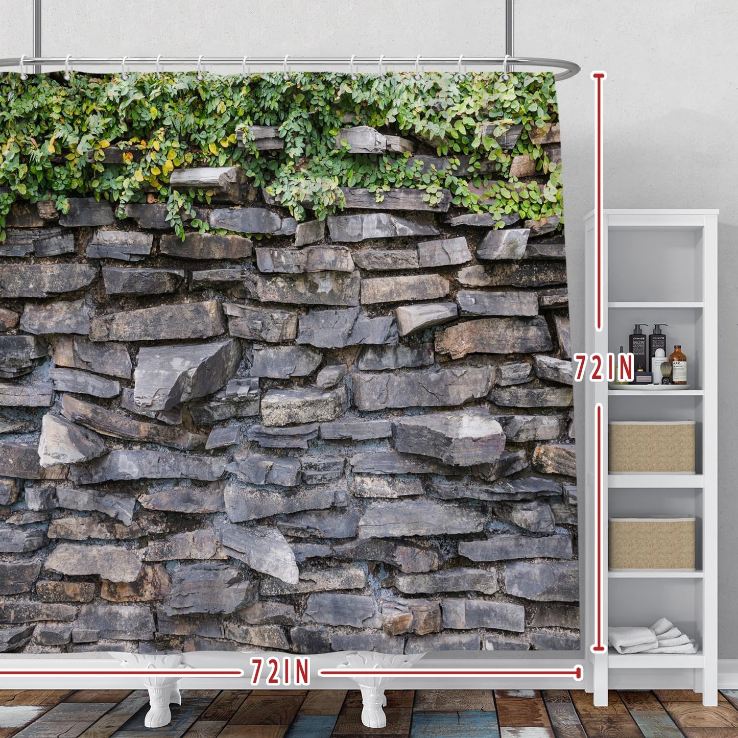 Baocicoo Rocks Stone Brick Wall Shower Curtain Green Leaves Garden Landscape Nature Plant Shower Curtains for Bathroom Rustic Family Bathtub Waterproof Curtain for Bathroom with Hooks 72x72 Inches