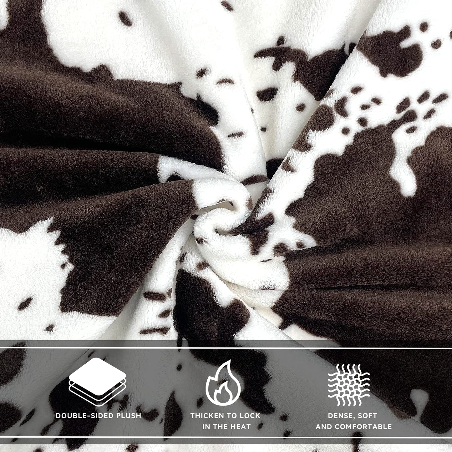 Cow Print Blanket for Couch Bed, Fuzzy Fleece Soft Blankets and Throws, Brown White Western Home Decor, All Season Cozy Birthday Gifts for Cow Lovers Women Men Girls Boys, 50x60 Inches
