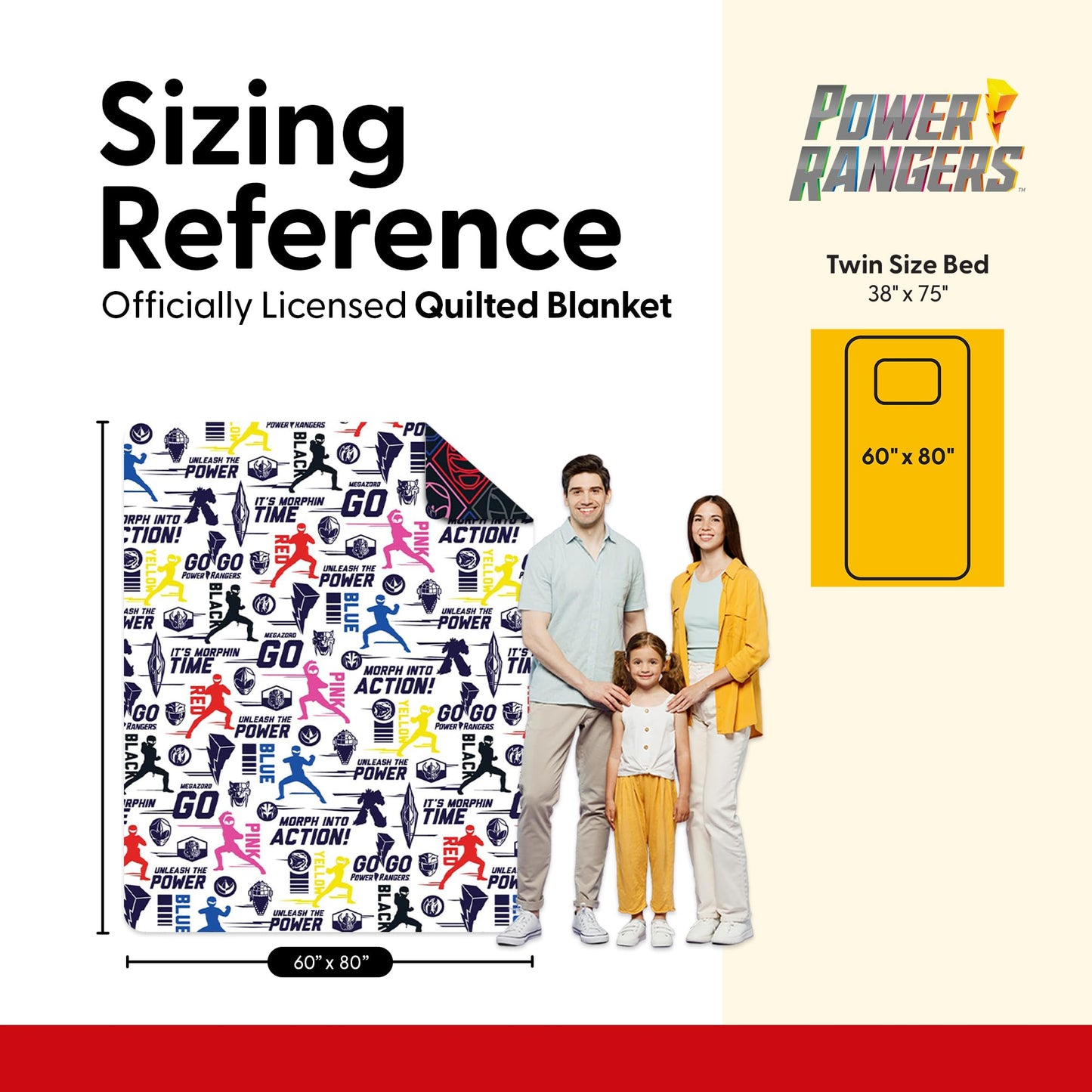 Northwest Power Rangers Core Quilted Blanket, Comfy Throw, Adults Boys Girls, Soft Lightweight Bedding for Bed, or Couch, 60 x 80 inches