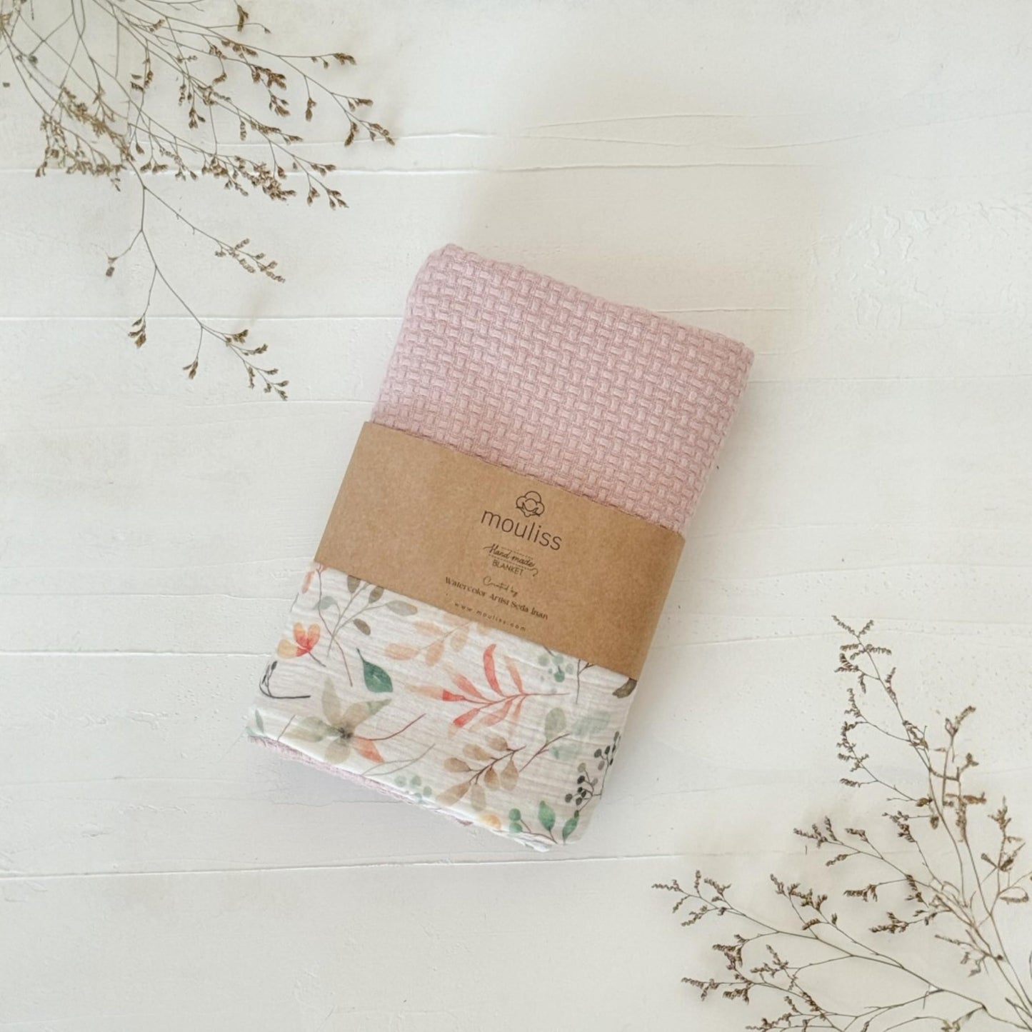 Mouliss Personalized Baby Blanket with Name – Handmade 100% Organic Cotton Newborn Gift | Custom Knit Blanket for Boys, Girls, Kids & Baby Showers (Petal Pink/Petal Whispers)