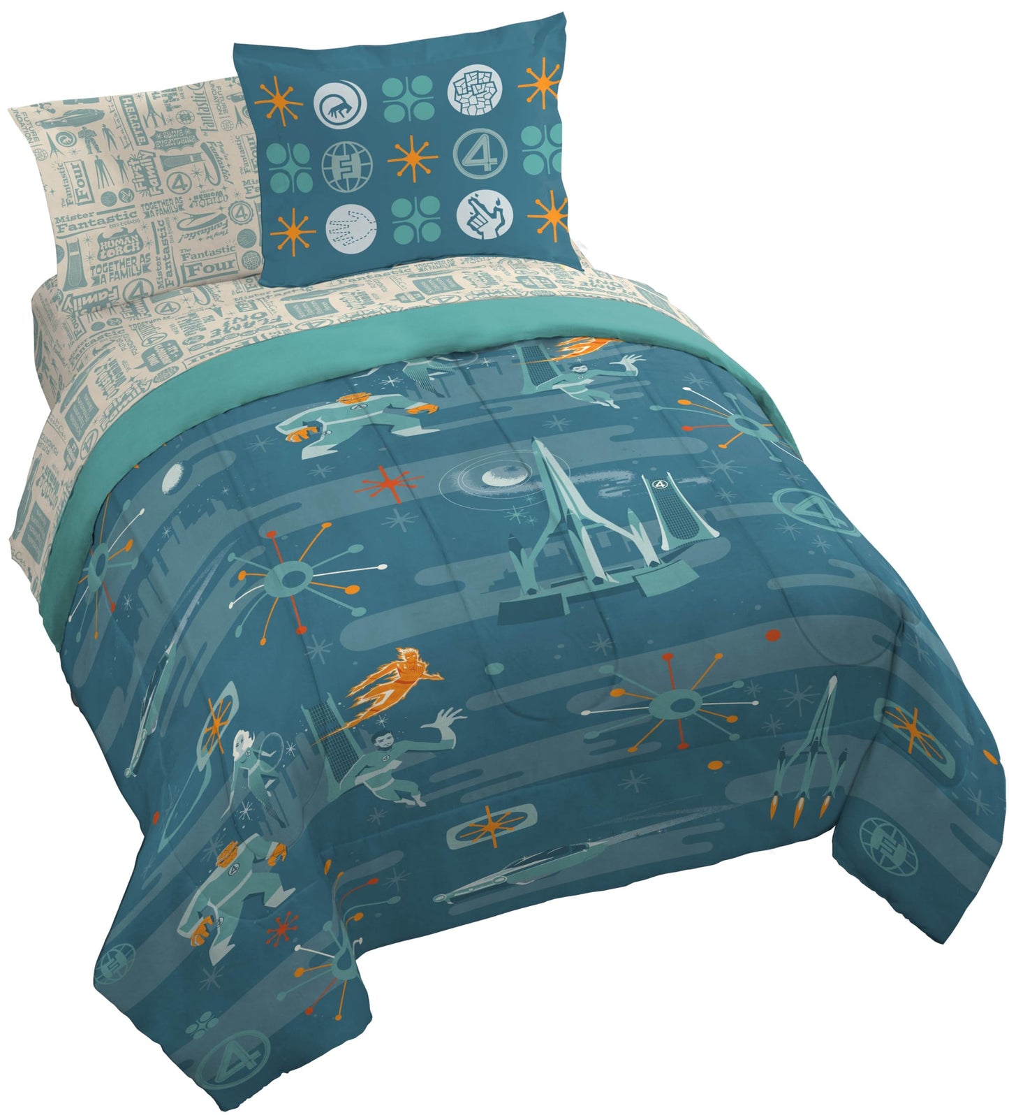 Jay Franco Kids Bed Set, Blue, The Fantastic Four, 7 Piece Queen