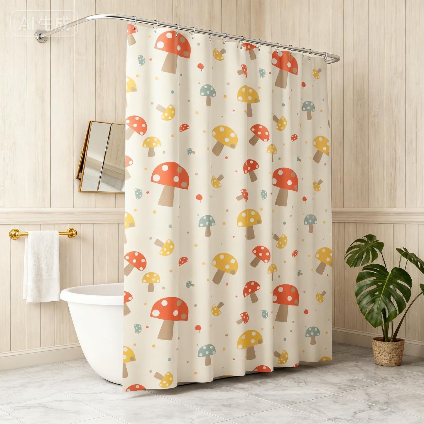 SDIII Mushroom Shower Curtain Set 72x72 Inch, Waterproof Microfiber Cute Shower Curtain Mushroom for Botanical Themed Bathroom Decor