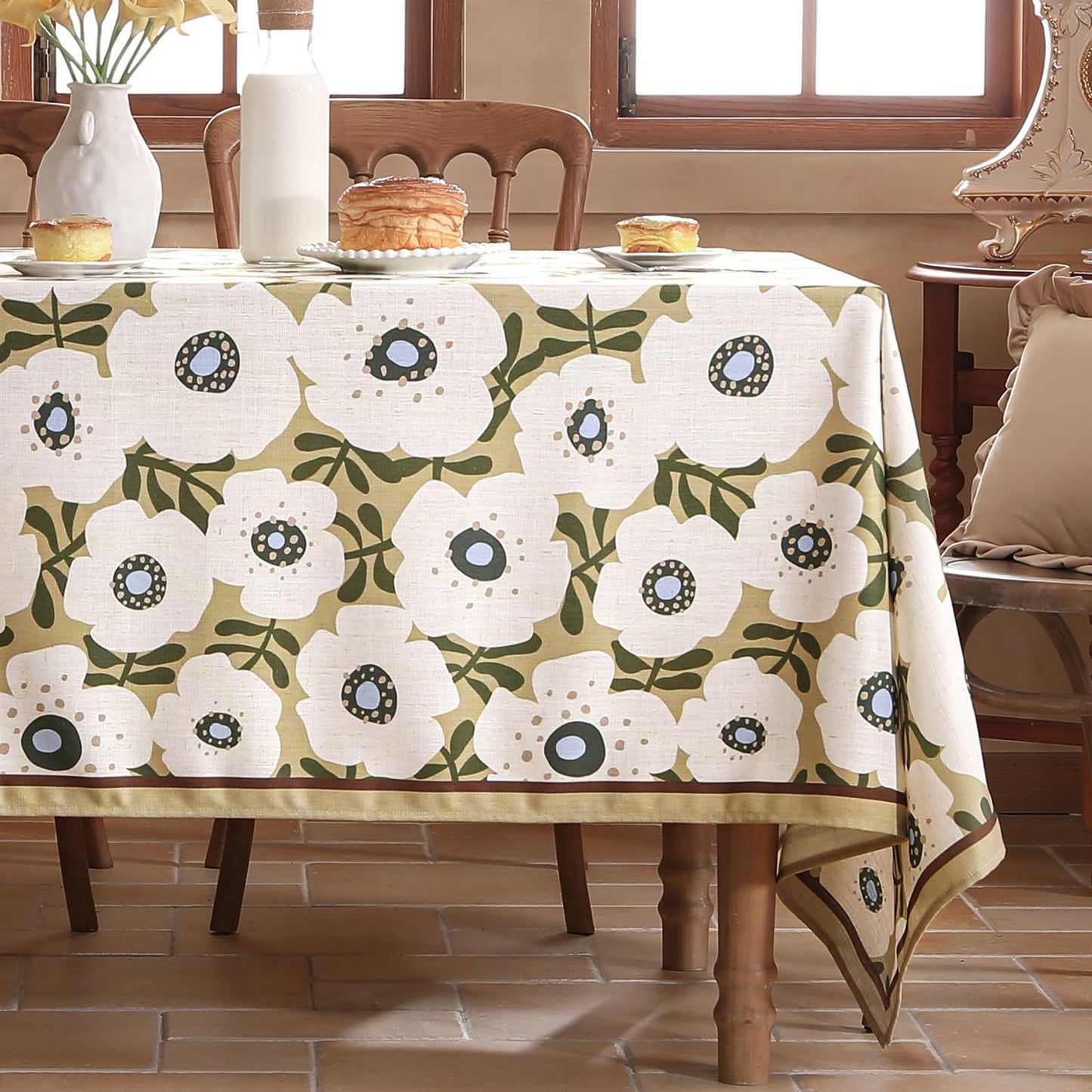 bilin gaier Designer French Linen Tablecloth Rectangular,87"x55"-Hidaka