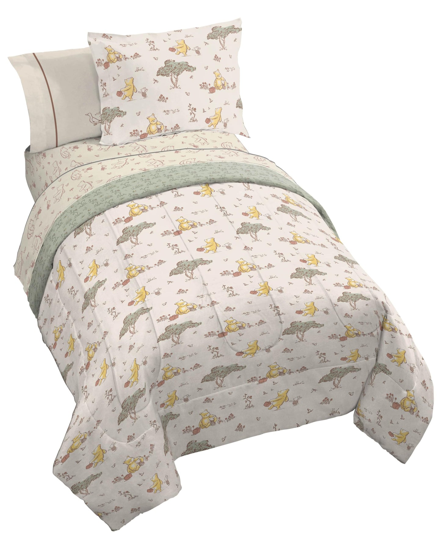 Jay Franco Kids Bed Set, Beige, Winnie The Pooh, 5 Piece Twin