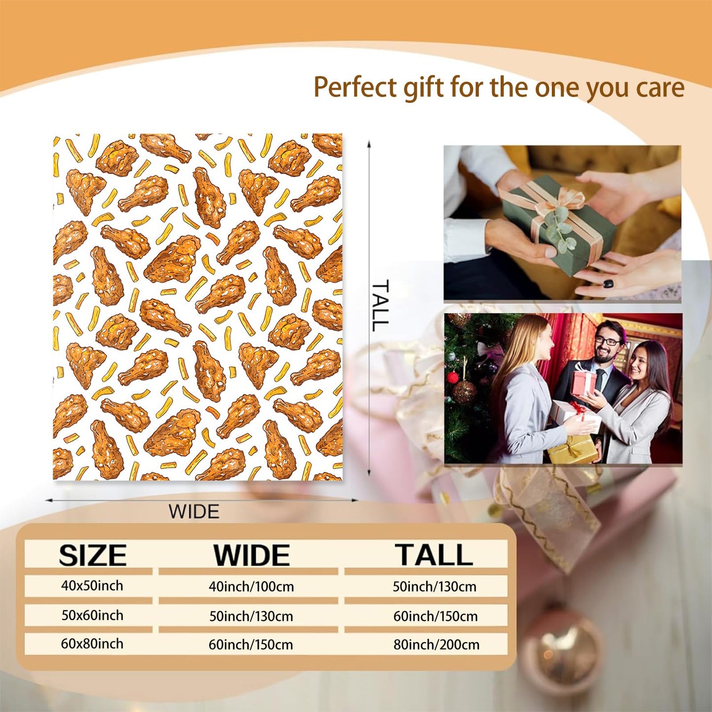 Mounidso Fried Chicken Blanket Gifts for Women Girls Kids, Soft Warm Lightweight Flannel Food Throw Blankets for Bedroom Living Room Home Sofa Decor 50" x 60", French Fries Throws