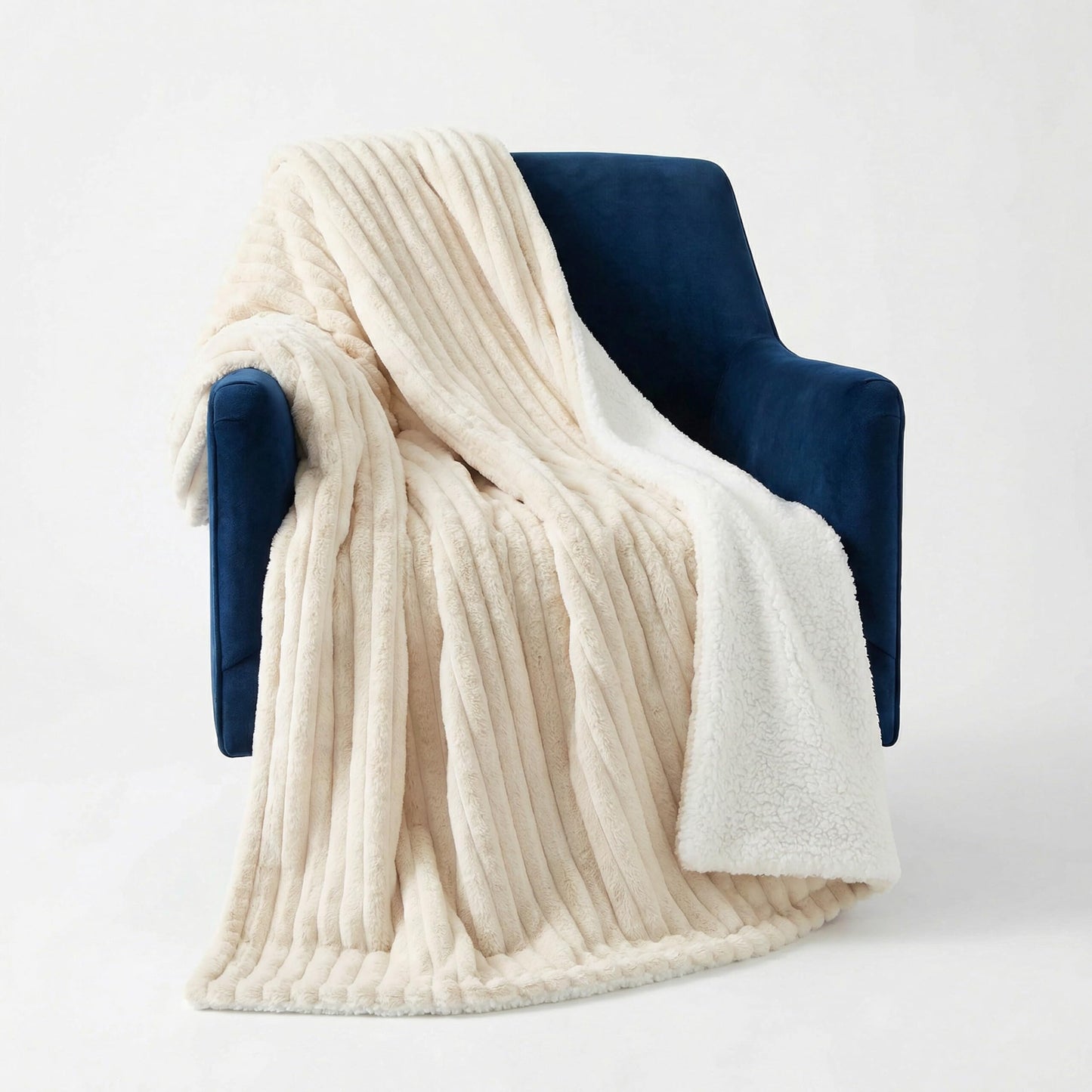 Lavish Home Faux Fur Throw Blanket - 60x70-Inch Twin Blanket for Couch, Bed, or Chair - Soft Throw with Plush Faux Rabbit Fur and Warm Sherpa for Living Room, Bedroom, and Home Decor (Ivory)