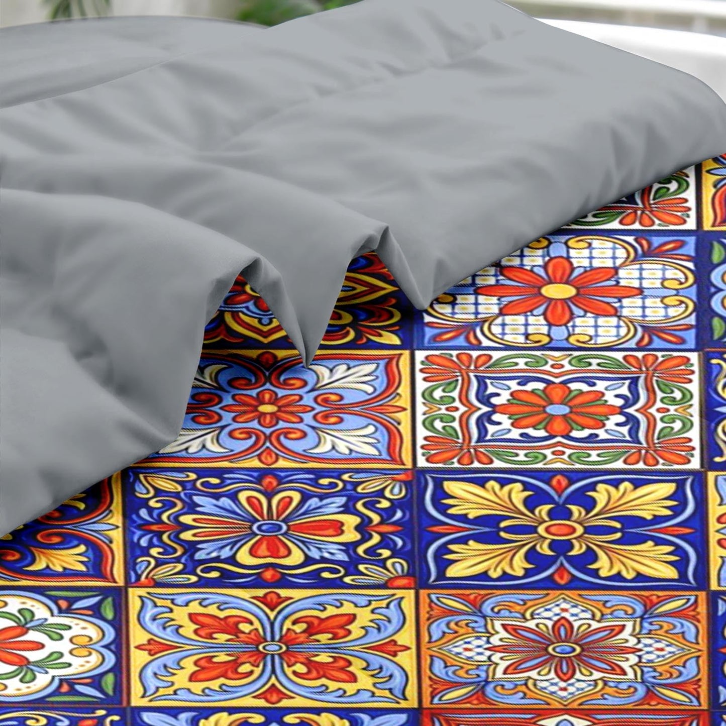 Pamnest Comforter Set Full Size, Mexican Talavera Ceramic 7 Pcs Bedding for Kids and Adults, Italian Spanish Bed Sheet Sets with Fitted Sheet 2 Pillowcases & 2 Shams for Bedroom Bed Decor