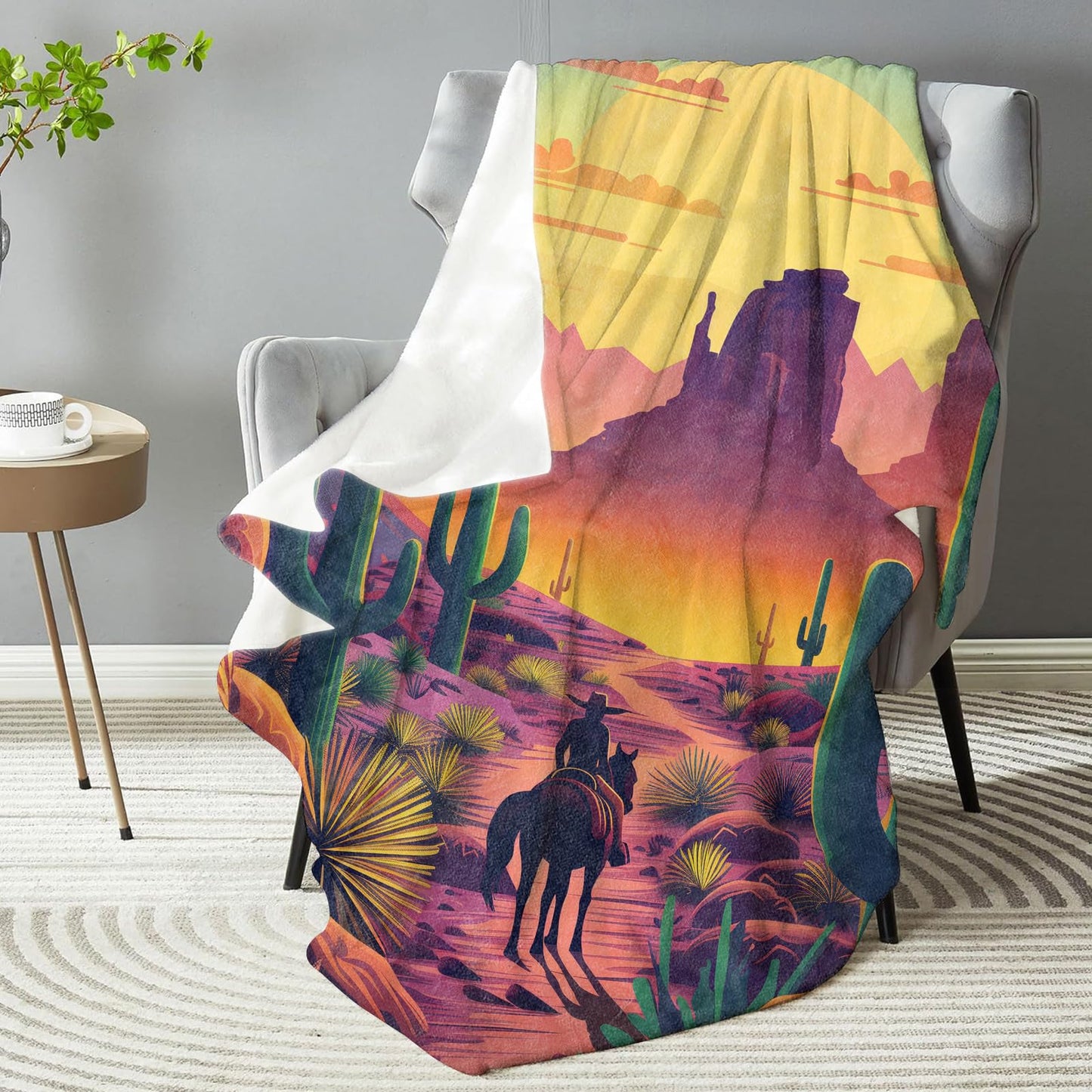 dhakalrlde Sunset Cactus Blanket - Soft Plush Flannel, Comfy&Lightweight for All Seasons, Warm and Fuzzy, Anti-Pilling Throw Blanket for Couch, Bedroom, Travel, Bed, Outdoor 50in×60in