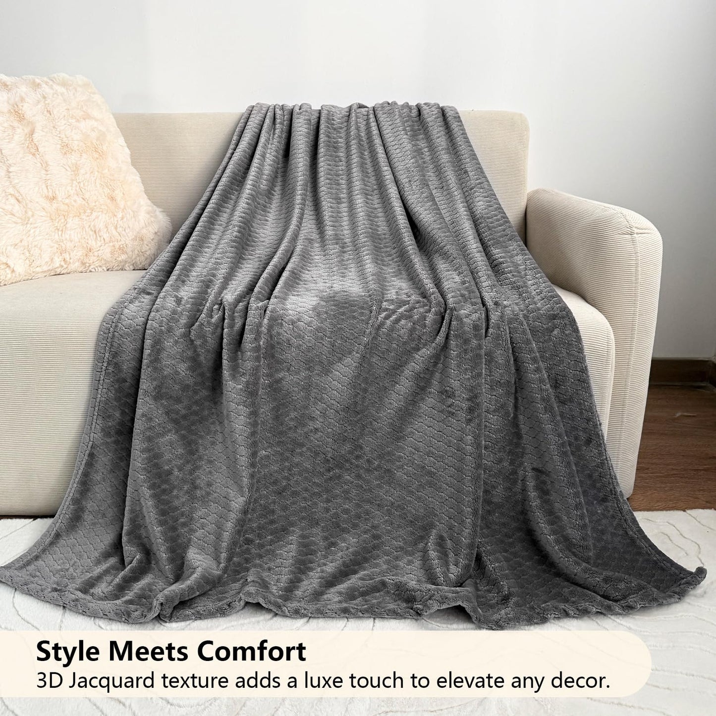 Kingcason Stone Gray 50x60 Breathable Fleece Throw Blanket for AC Rooms