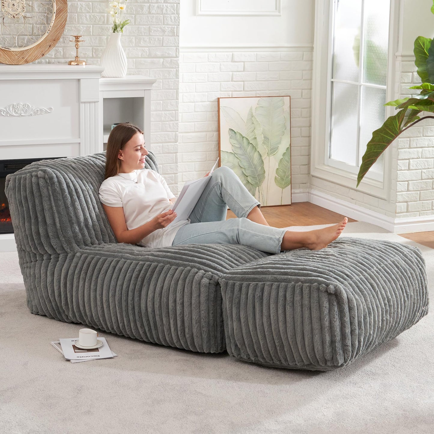 Hobestluk Giant Memory Foam Bean Bag Chairs Sofa for Adults (Grey,Large)
