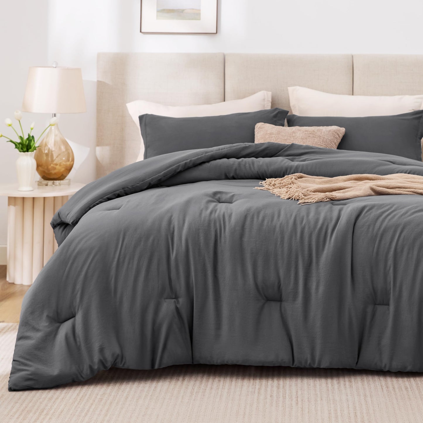 Love's cabin Dark Grey Twin/Twin XL Comforter Set, 2-Piece Prewashed Bed Set with 1 Comforter (66 x 90 in) & 1 Pillowcase, Lightweight & Breathable for All Seasons