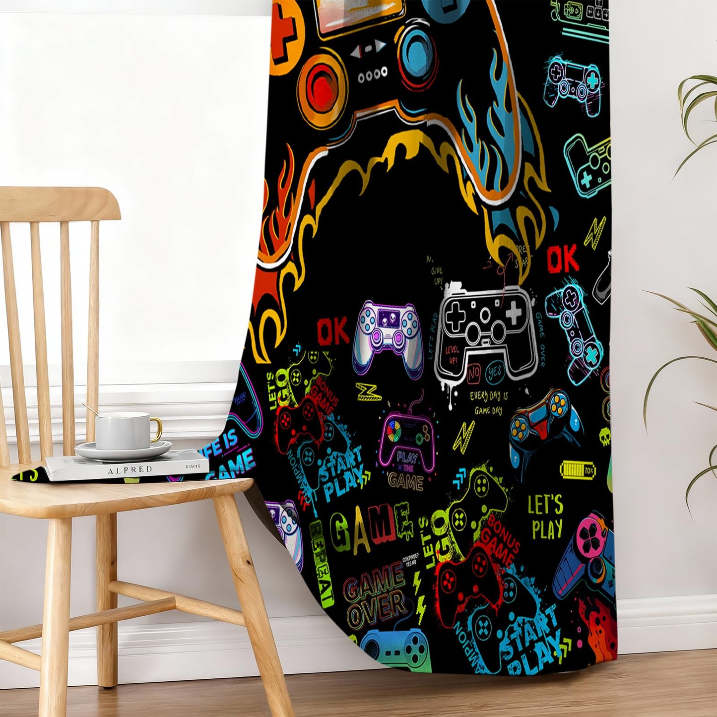 SIOQCKIS Gamepad Game Curtains for Boys Bedroom, Gaming Curtains for Boys Room, Game Controller Boy Curtain for Bedroom, 52 x 84 Inch Long 2 Panels Gamer Curtain for Kids, Video Games Window Decor