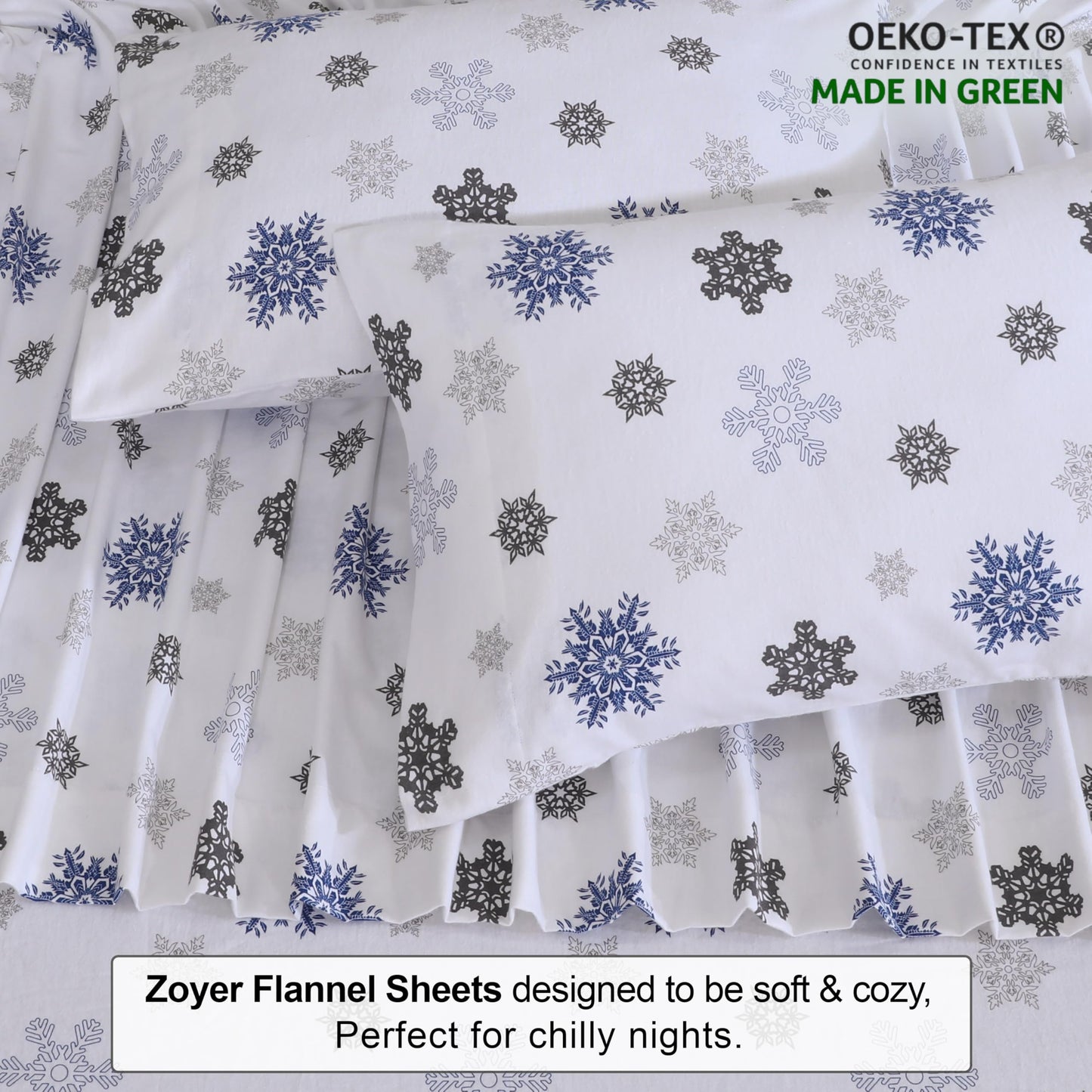 ZOYER Flannel Sheets Full Size - 100% Cotton Double Brushed Bed Sheets Set, Deep Pockets 16 Inches, All Seasons Breathable & Extra Soft Full Sheets, Warm & Cozy, 4 Piece, White Snow