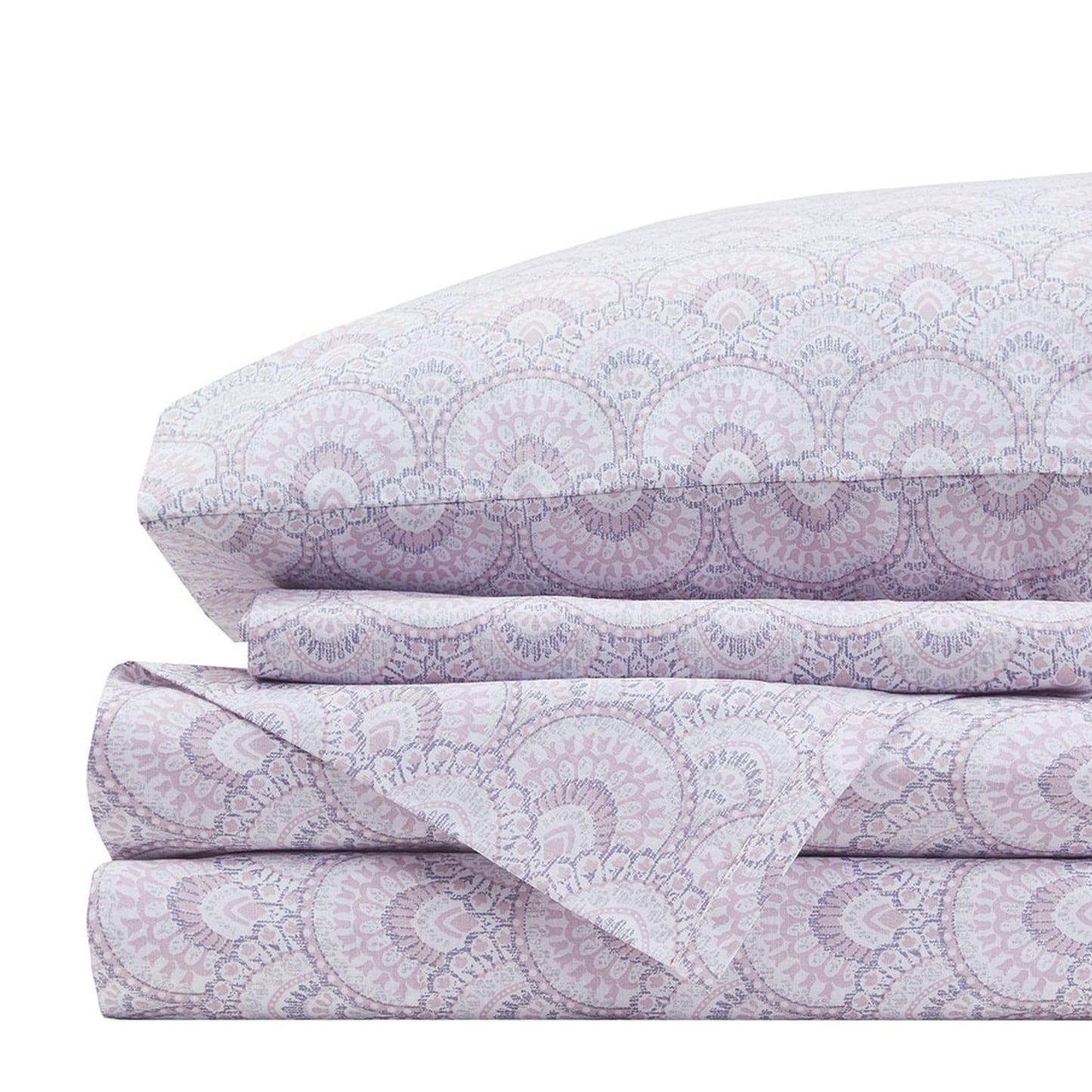 Comfort Spaces 100% Cotton Sheet Set Breathable, Lightweight, Soft with 14" Elastic Pocket Fits up to 16" Mattress, All Season Cozy Bedding, Matching Pillow Case, Cal King Tabitha Purple 4 Piece