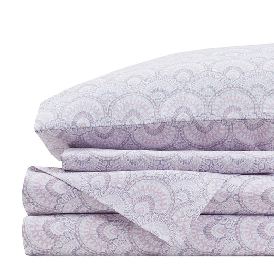 Comfort Spaces 100% Cotton Sheet Set Breathable, Lightweight, Soft with 14" Elastic Pocket Fits up to 16" Mattress, All Season Cozy Bedding, Matching Pillow Case, Cal King Tabitha Purple 4 Piece