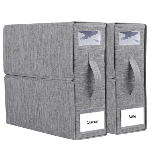 Bed Sheet Organizers and Storage 2 Pack Queen/King Size Foldable Sheet Organizer for Linen Closet Folder Organizer for Duvet Cover Set Bedsheet Organizers for Bedding Clothes Blankets, Grey
