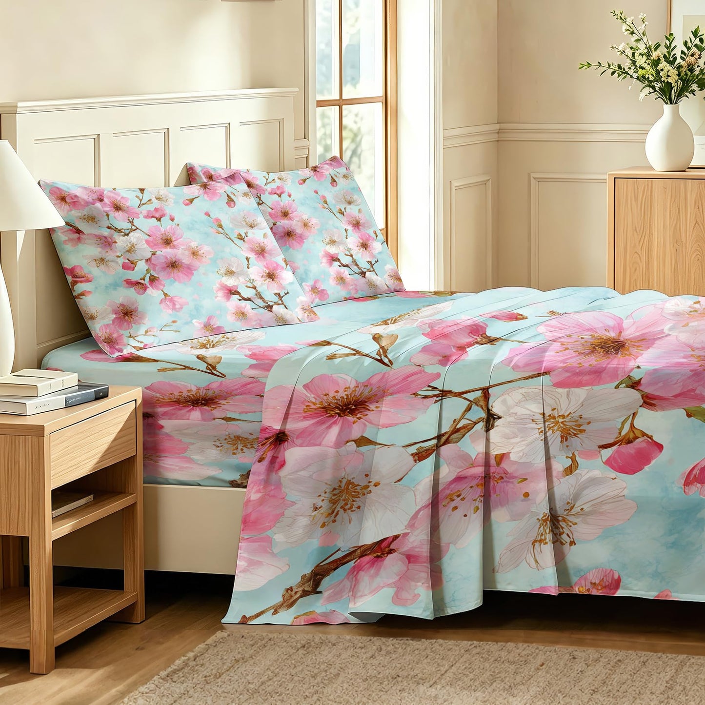 Cherry Blossom Full Bedding Set Spring Floral Sheet Sets